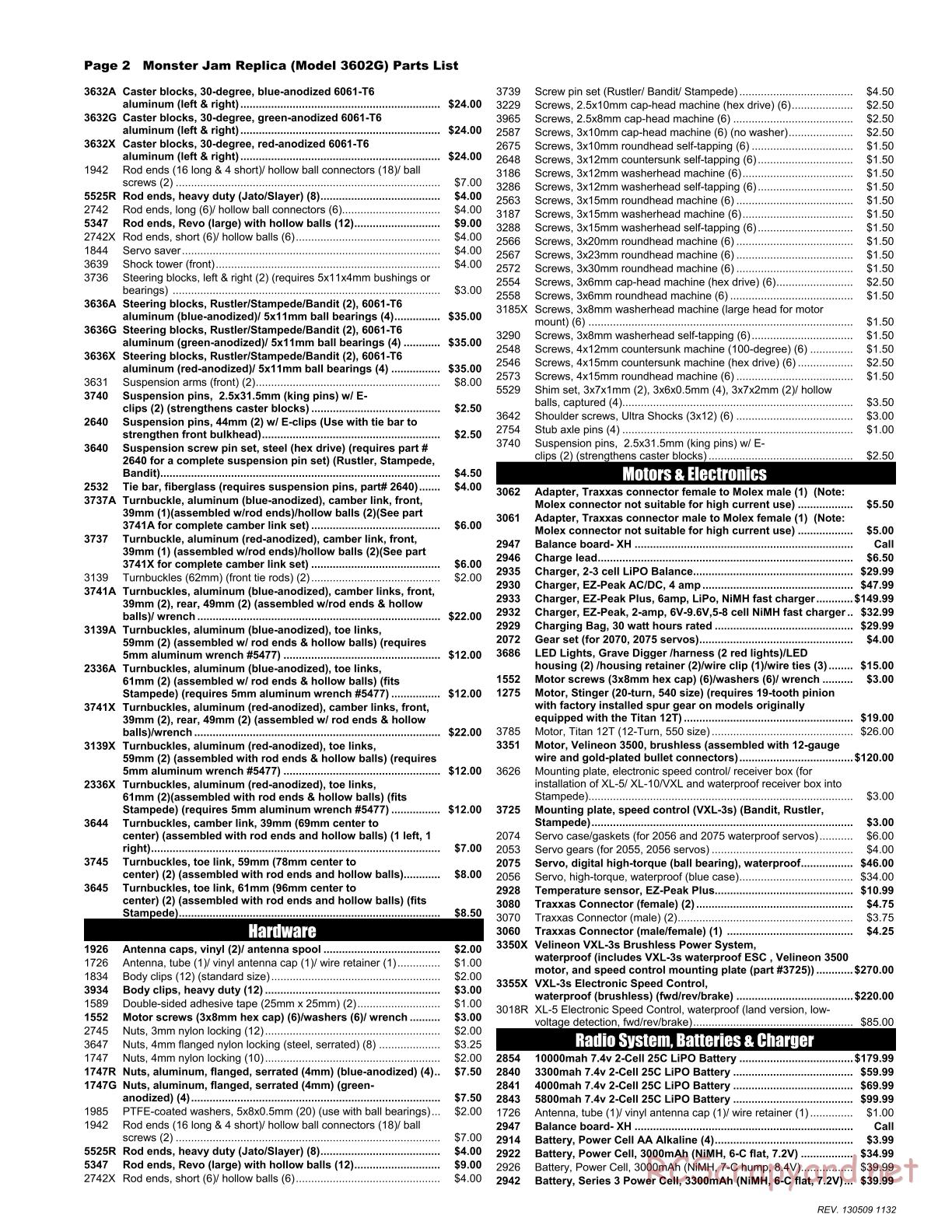 Traxxas - Monster Jam - Captain's Curse - Parts List - Page 2