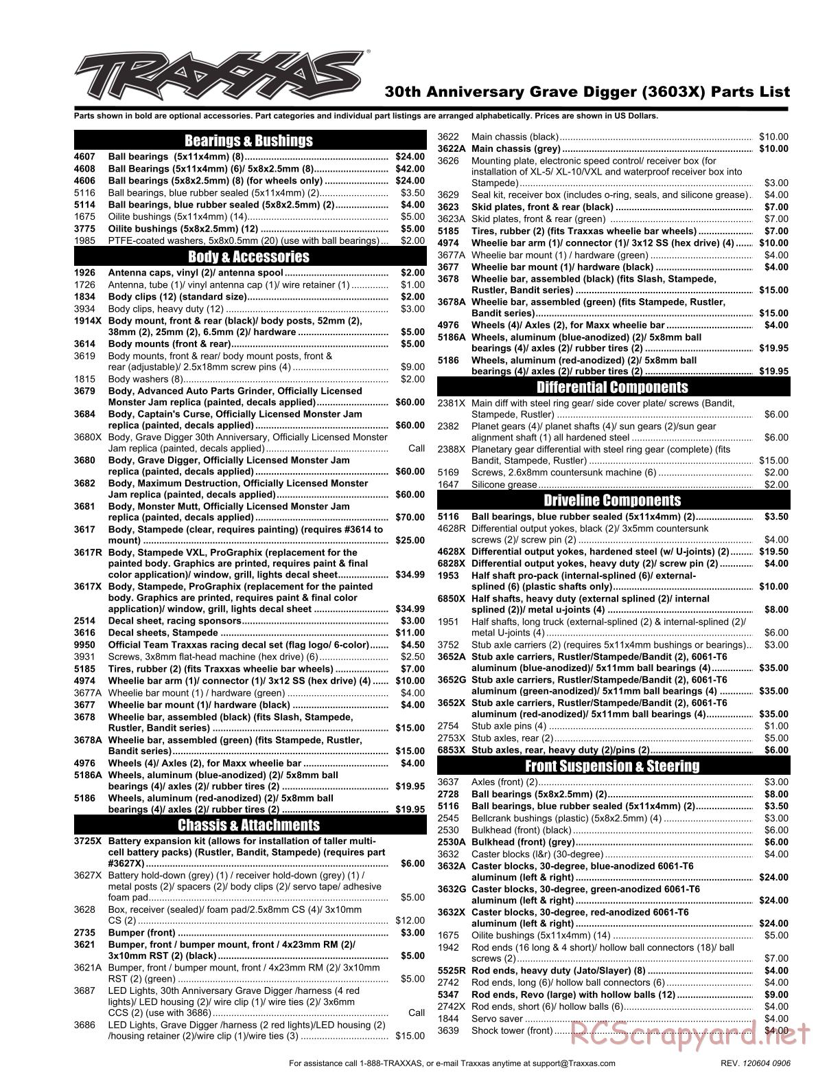 Traxxas - Monster Jam - Grave Digger 30th Anniversary Special - Parts List - Page 1