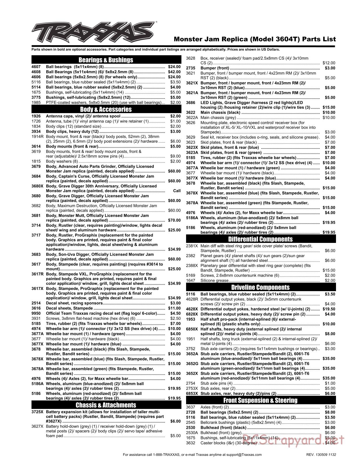 Traxxas - Monster Jam - Maximum Destruction - Parts List - Page 1