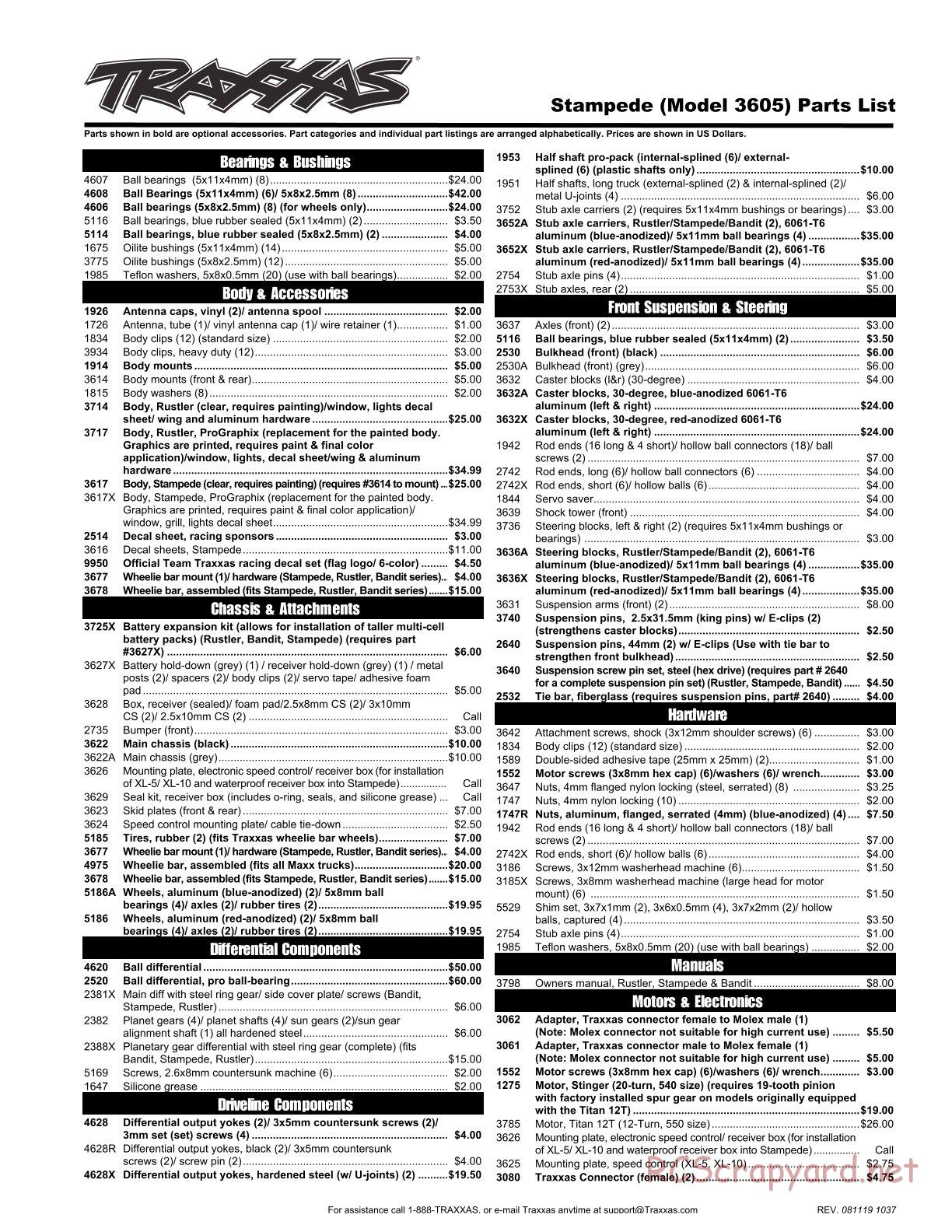 Traxxas - Stampede XL-5 - Parts List - Page 1