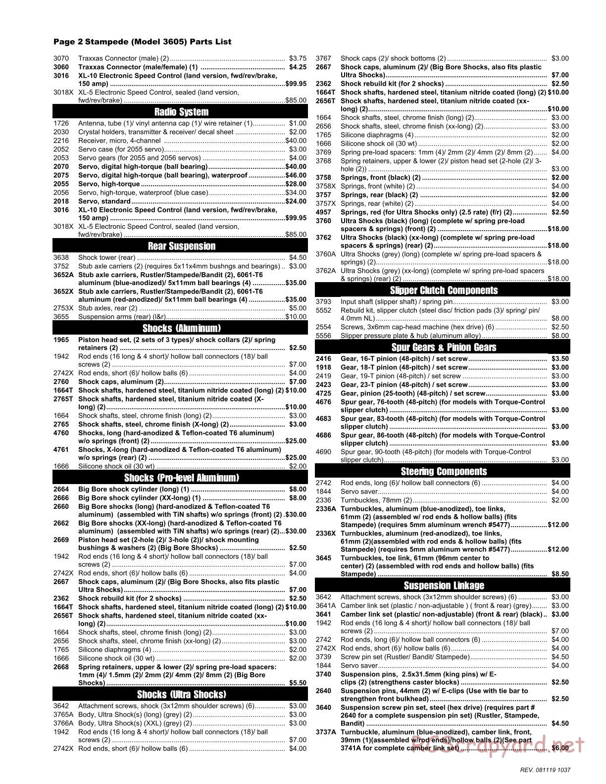 Traxxas - Stampede XL-5 - Parts List - Page 2