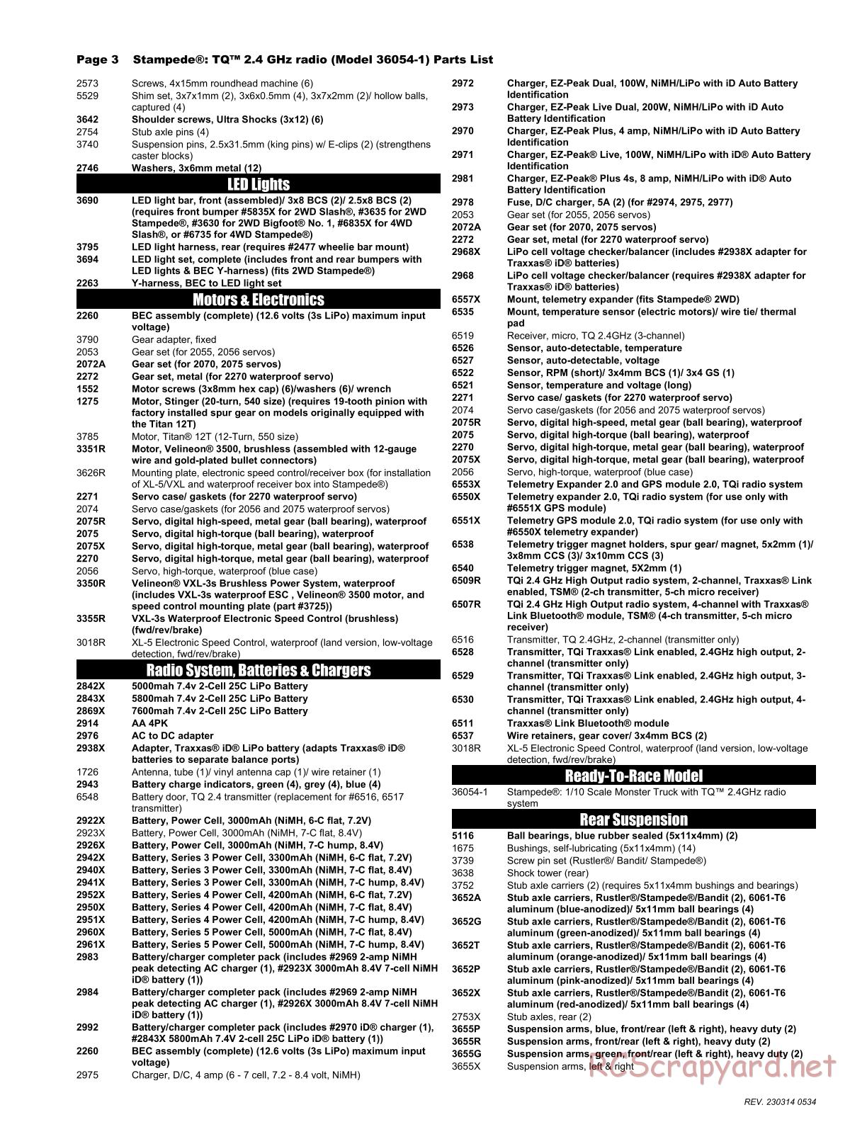 Traxxas - Stampede XL-5 (2018) - Parts List - Page 3