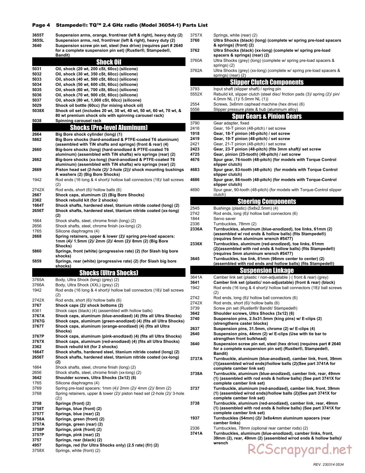 Traxxas - Stampede XL-5 (2018) - Parts List - Page 4