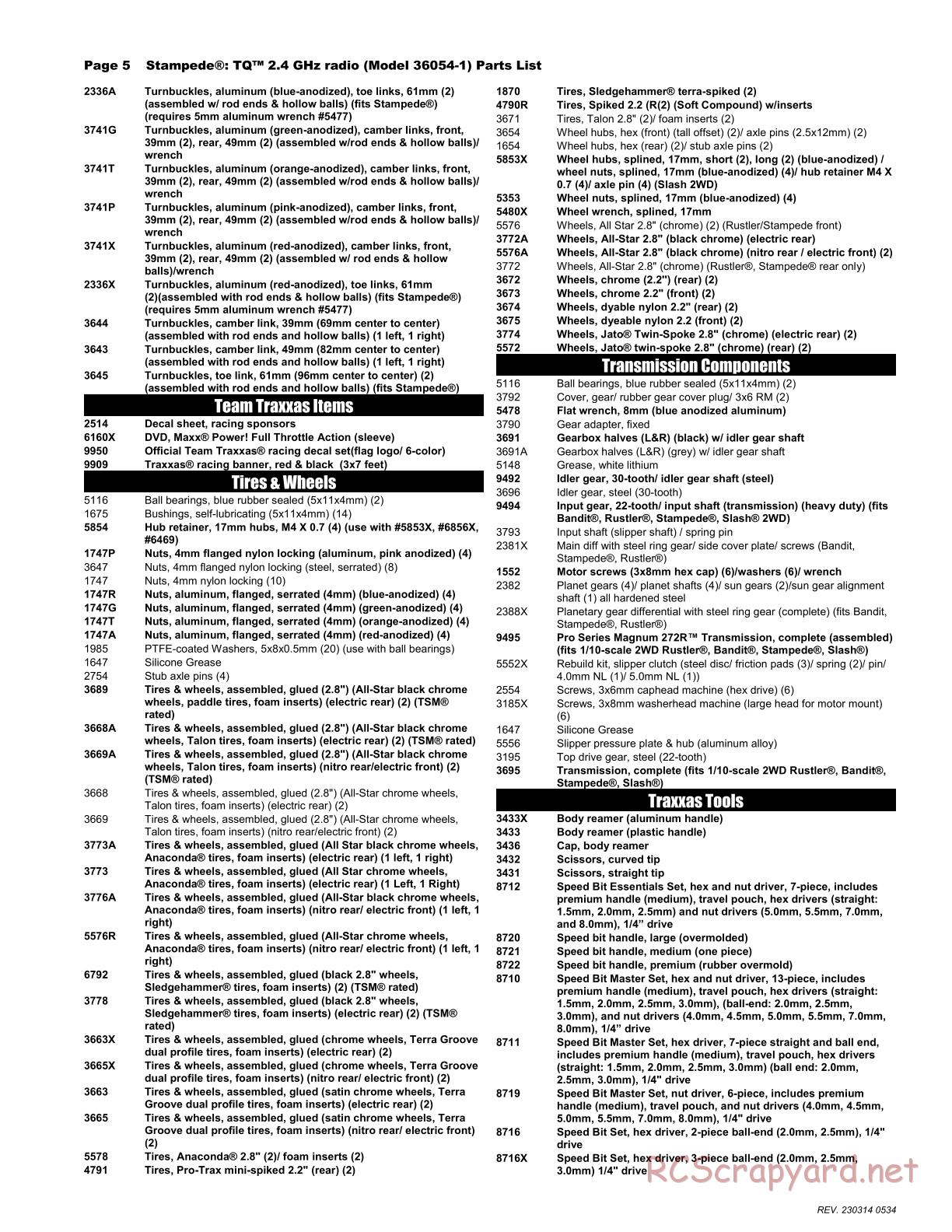 Traxxas - Stampede XL-5 (2018) - Parts List - Page 5