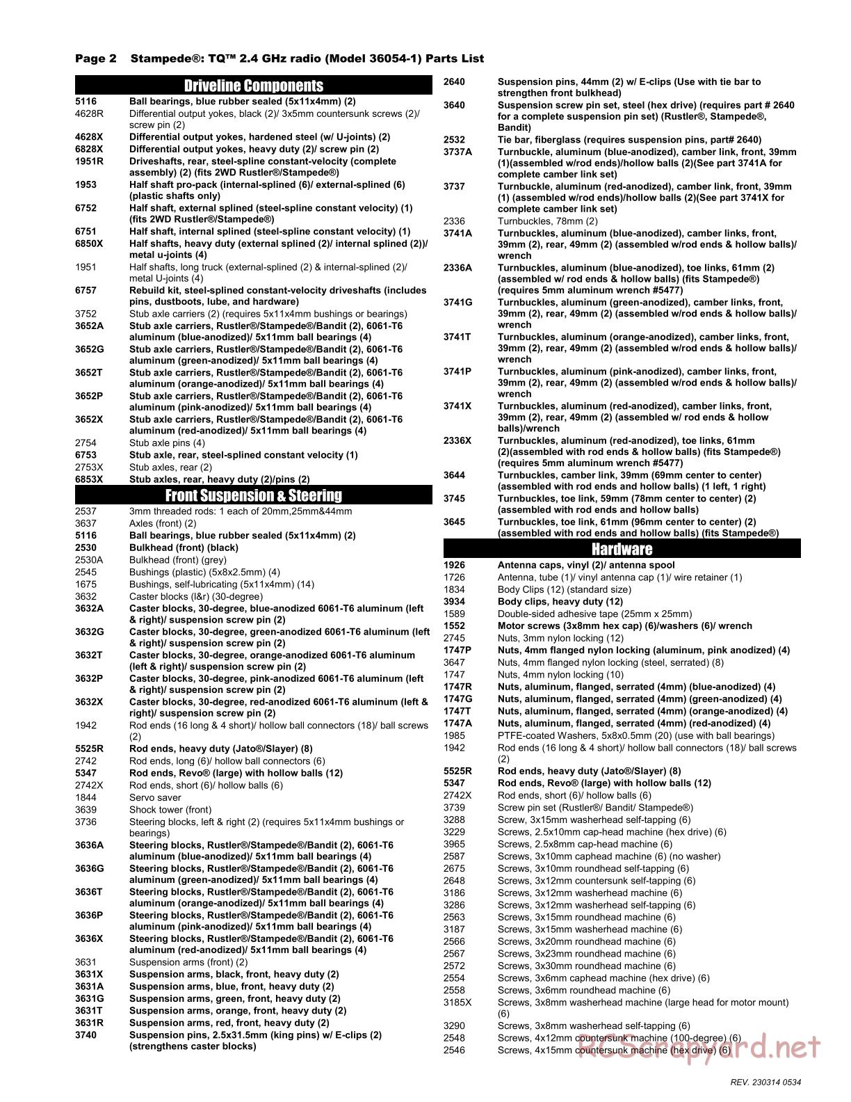 Traxxas - Stampede XL-5 (2015) - Parts List - Page 2