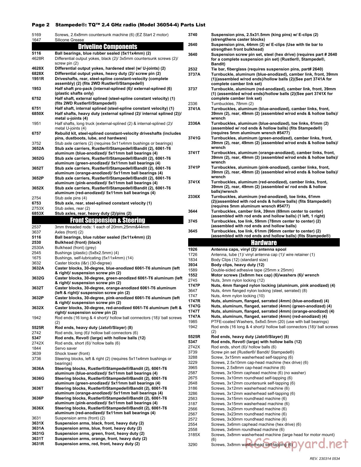 Traxxas - Stampede XL-5 (2018) - Parts List - Page 2
