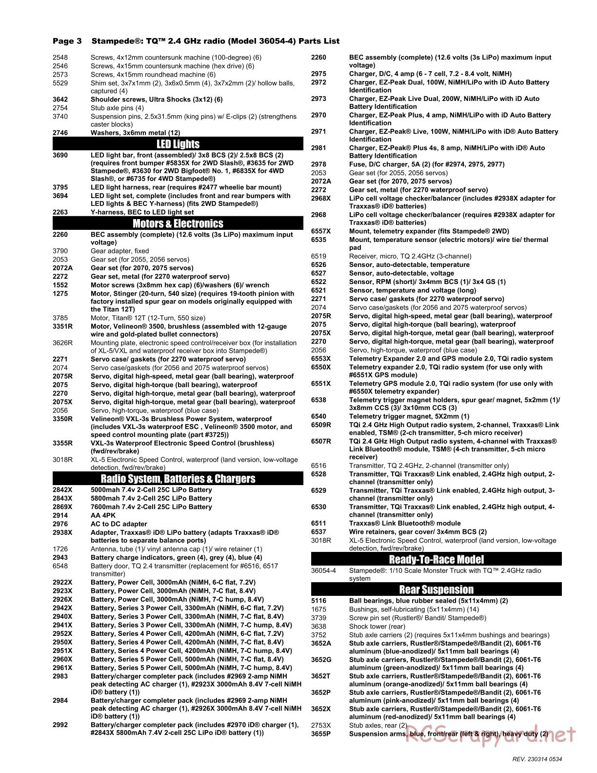 Traxxas - Stampede XL-5 (2018) - Parts List - Page 3