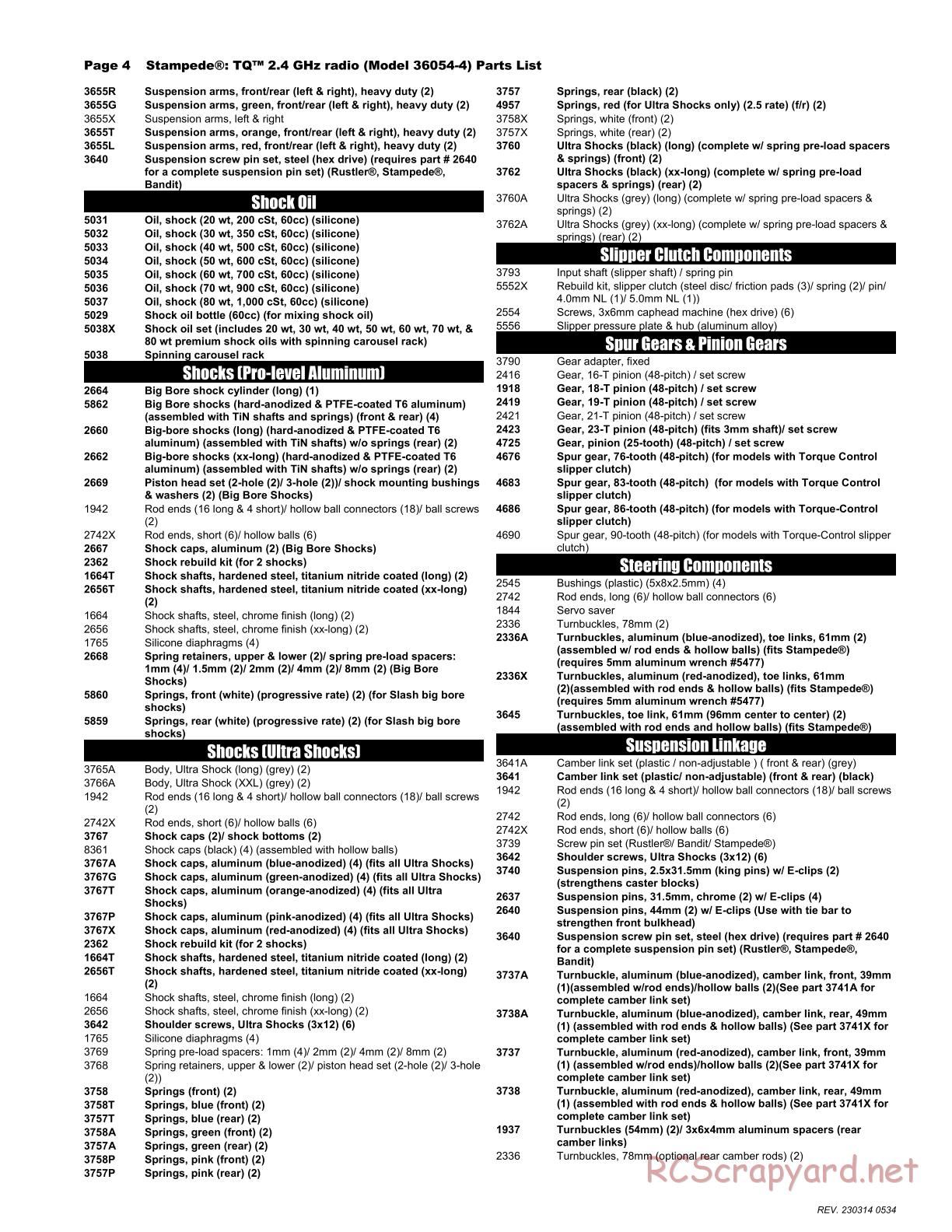 Traxxas - Stampede XL-5 (2018) - Parts List - Page 4