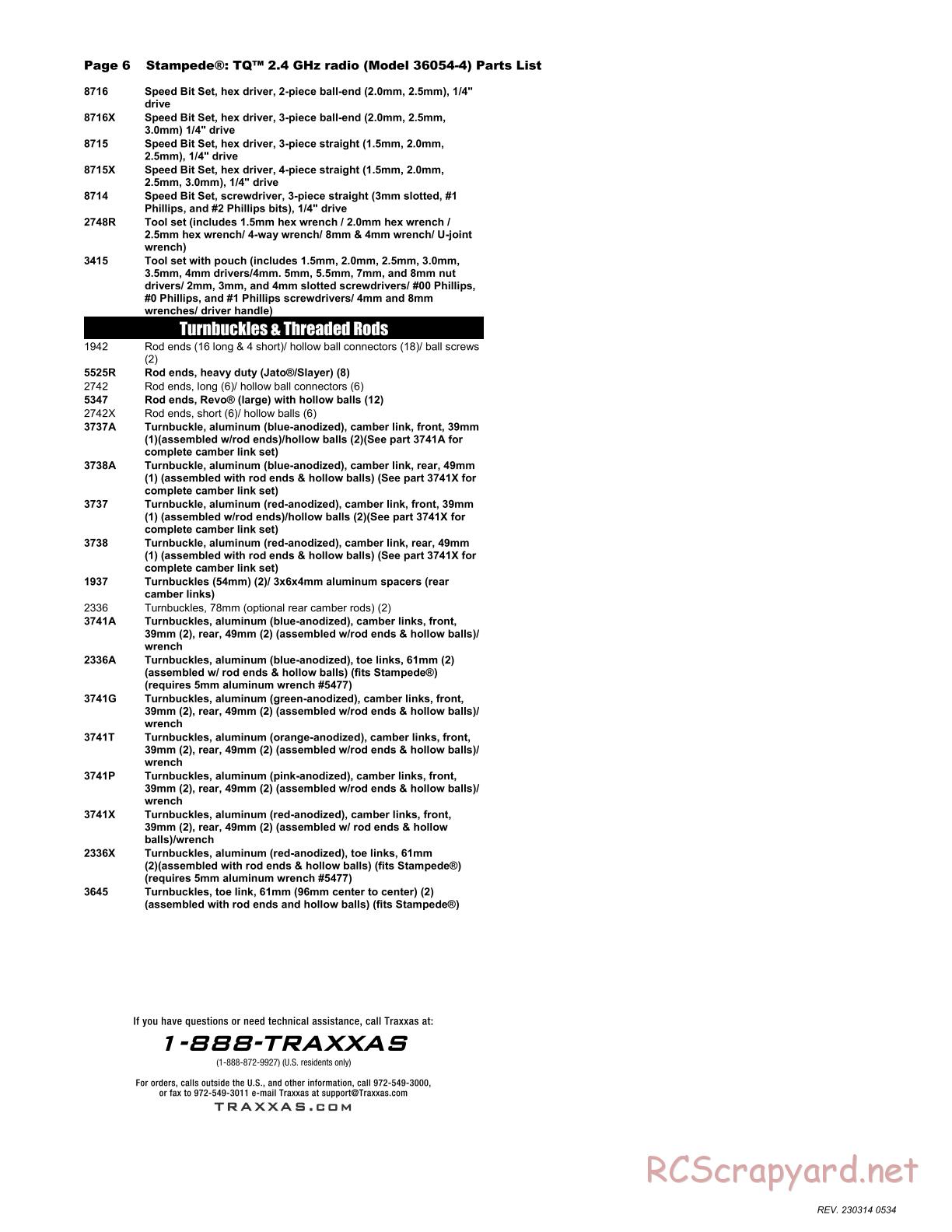 Traxxas - Stampede XL-5 (2018) - Parts List - Page 6