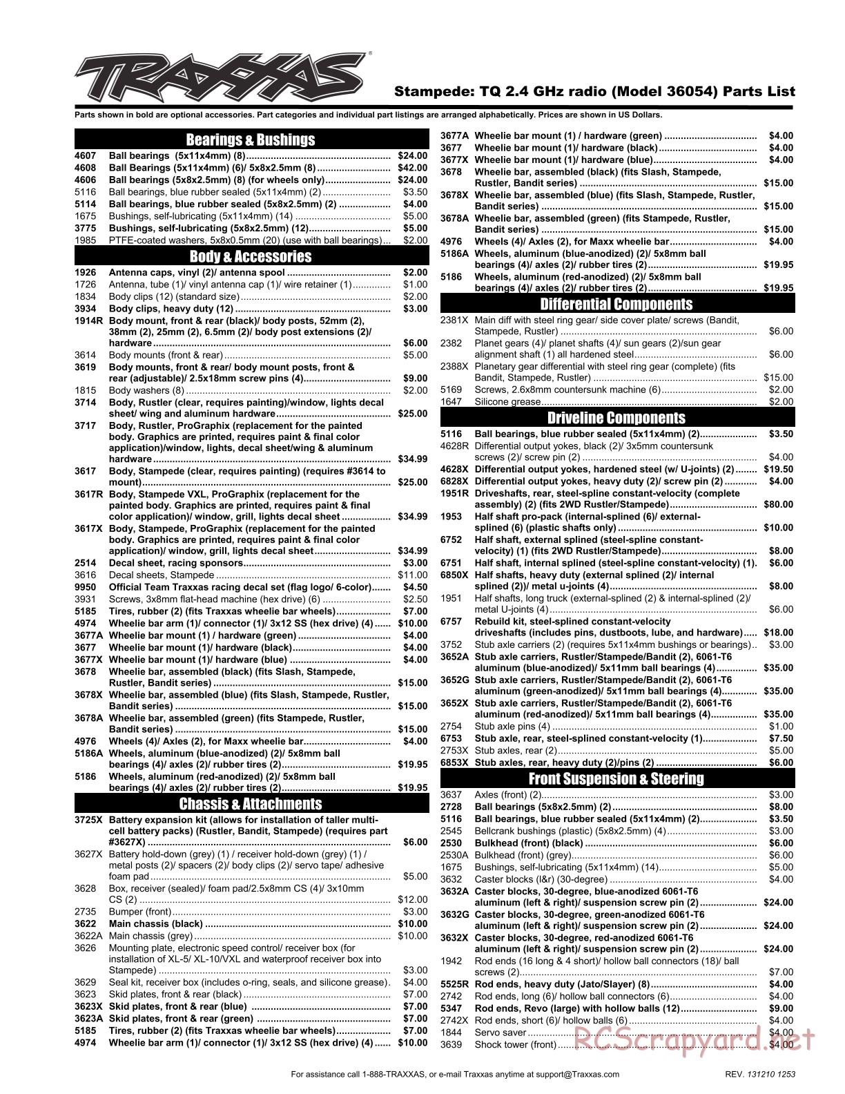 Traxxas - Stampede XL-5 - Parts List - Page 1