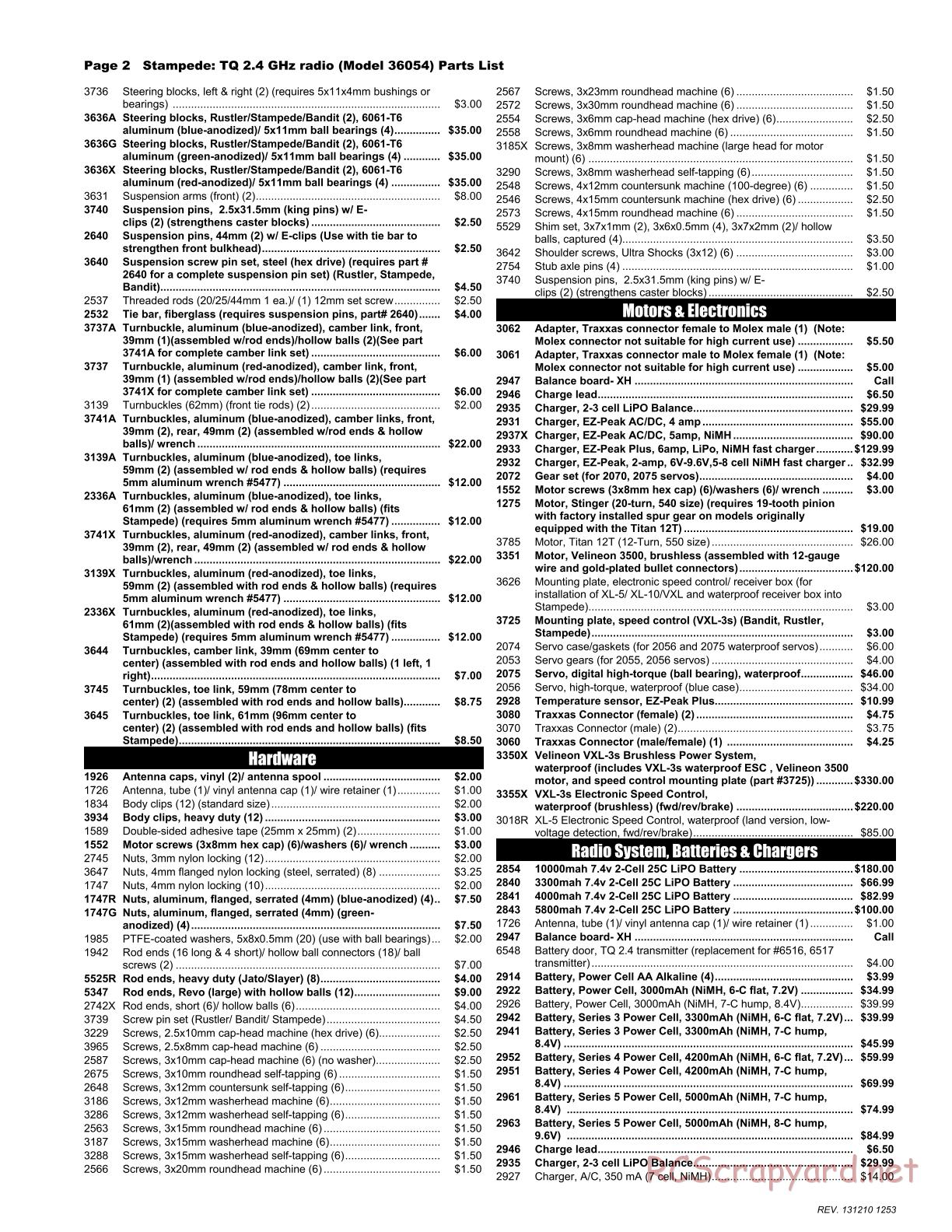 Traxxas - Stampede XL-5 - Parts List - Page 2