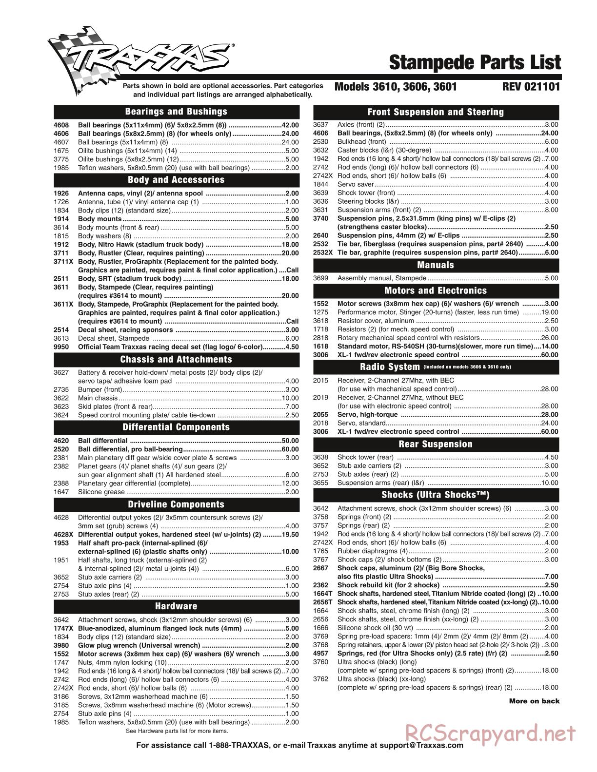 Traxxas - Stampede XL-1 - Parts List - Page 1