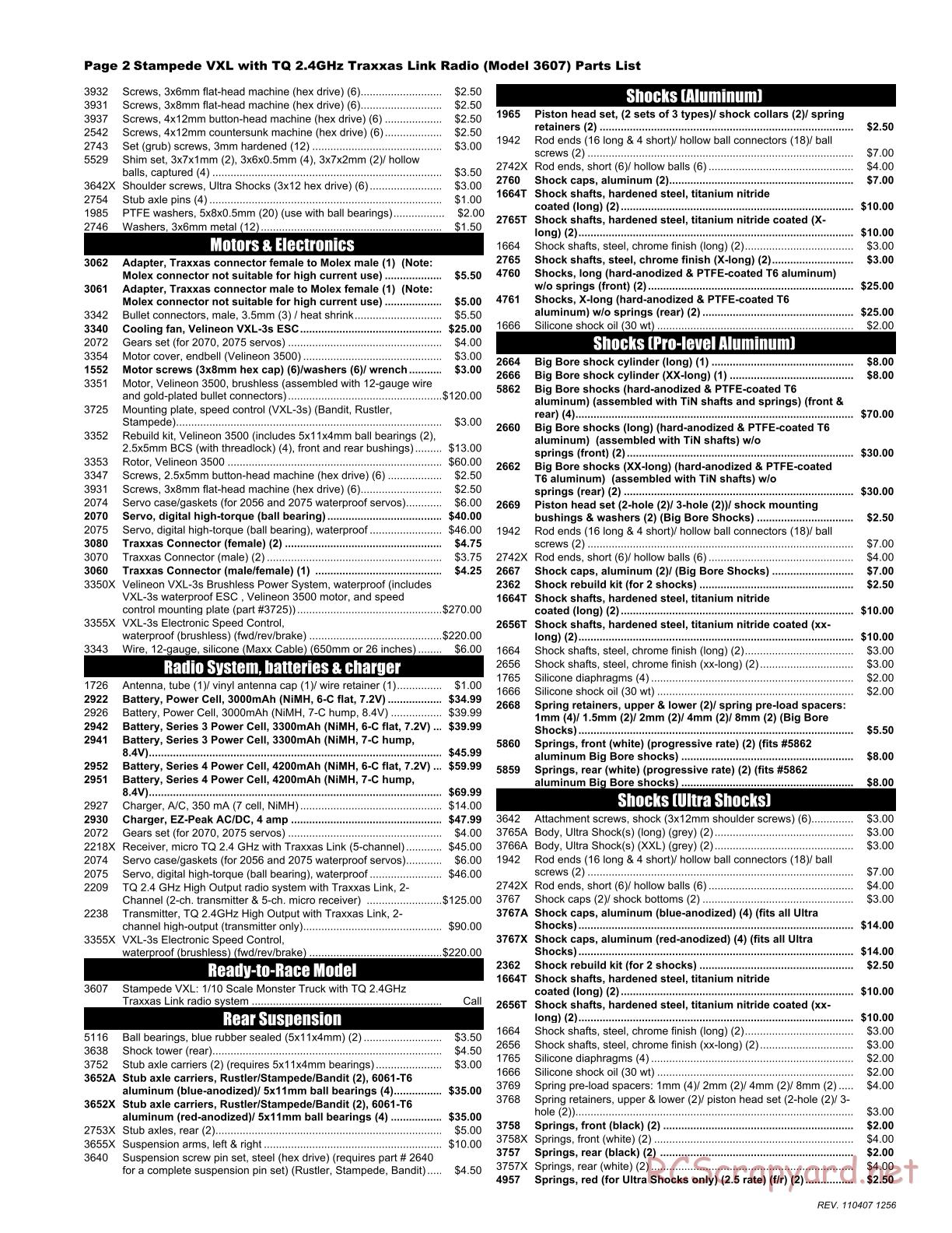 Traxxas - Stampede VXL - Parts List - Page 2