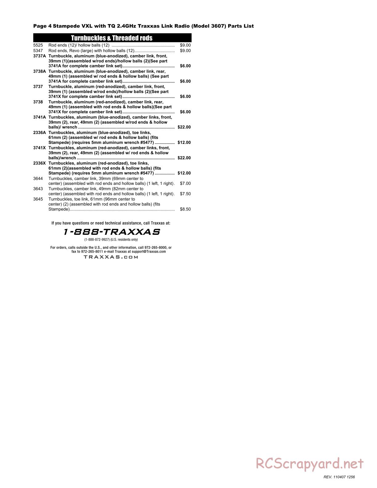 Traxxas - Stampede VXL - Parts List - Page 4