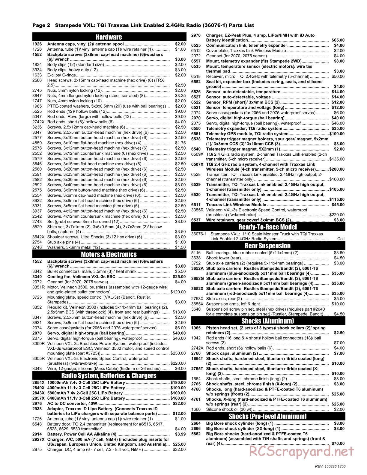 Traxxas - Stampede VXL - Parts List - Page 2