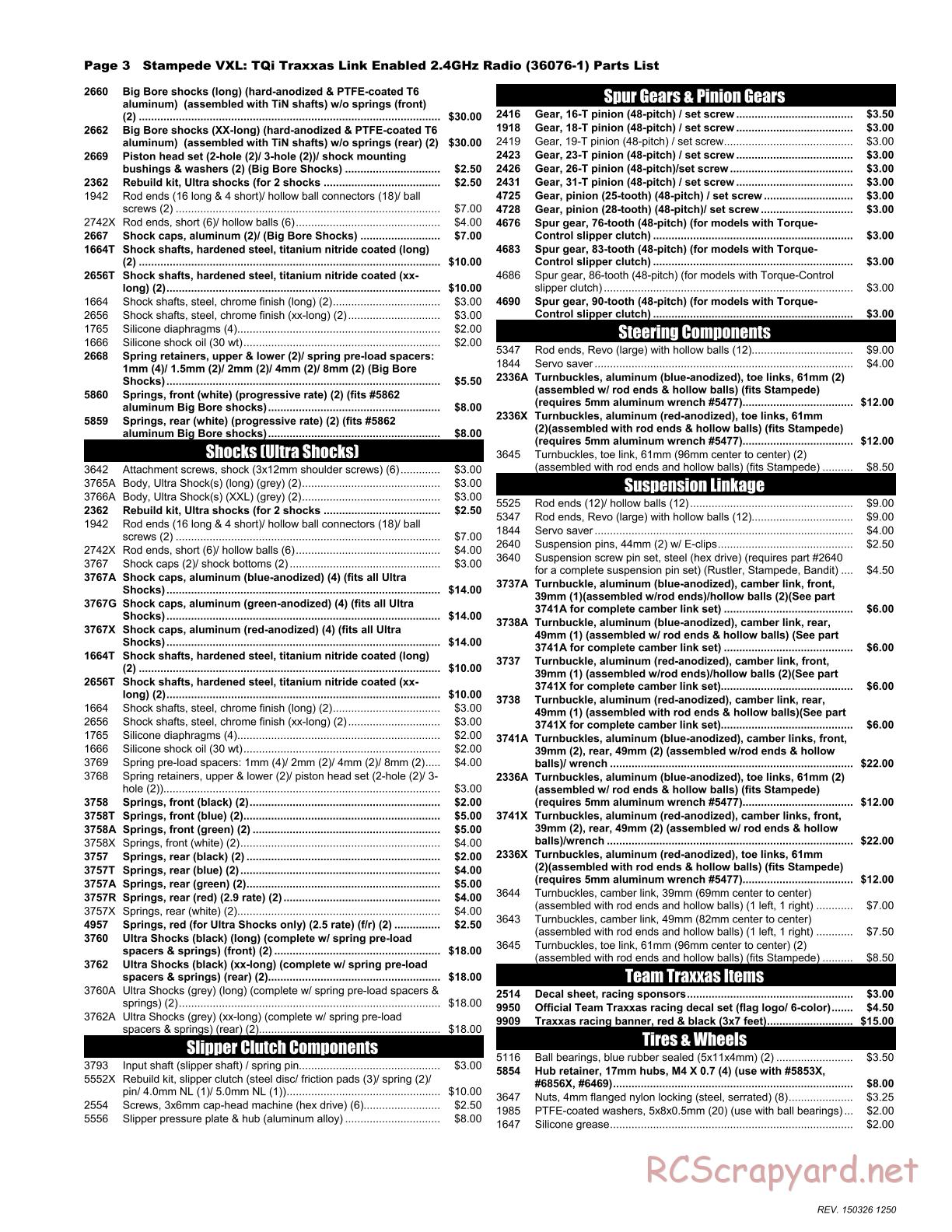 Traxxas - Stampede VXL - Parts List - Page 3