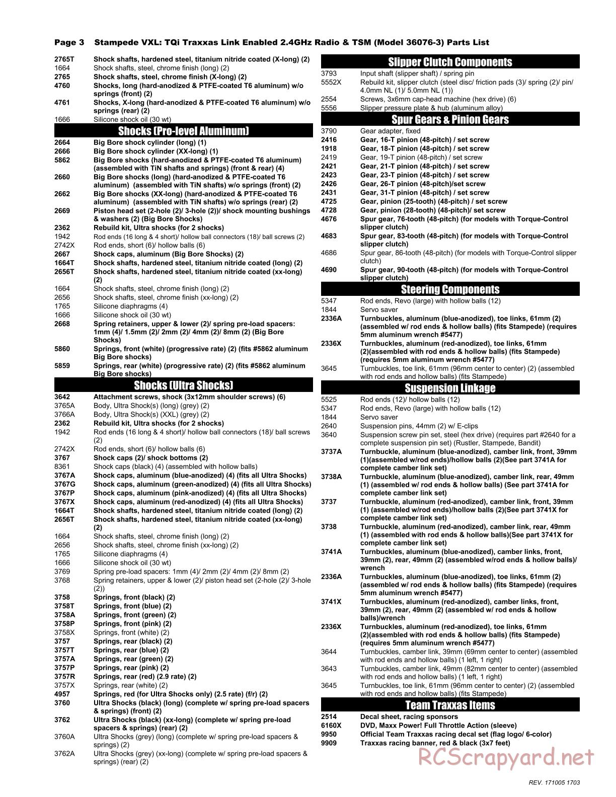 Traxxas - Stampede VXL - Parts List - Page 3