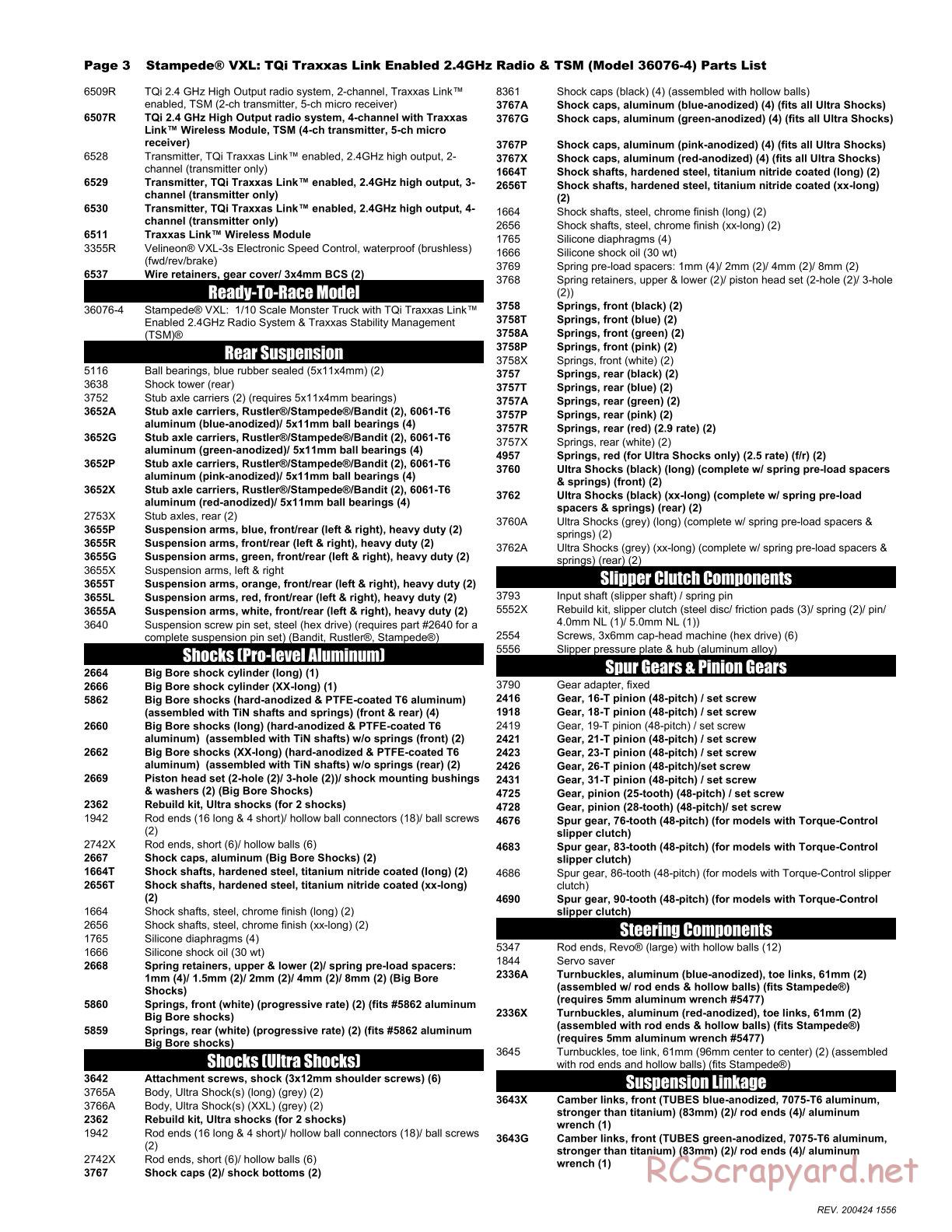 Traxxas - Stampede VXL TSM Rock n' Roll (2017) - Parts List - Page 3
