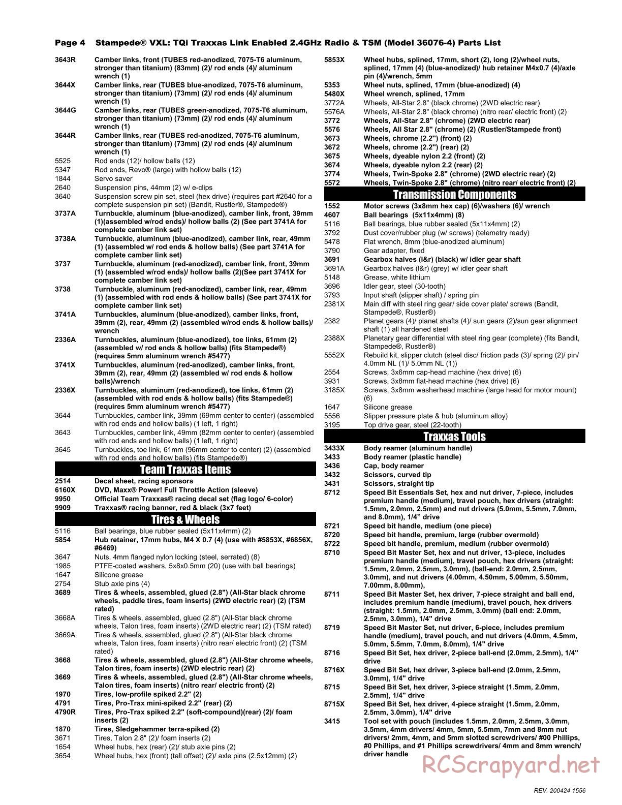 Traxxas - Stampede VXL TSM Rock n' Roll (2017) - Parts List - Page 4