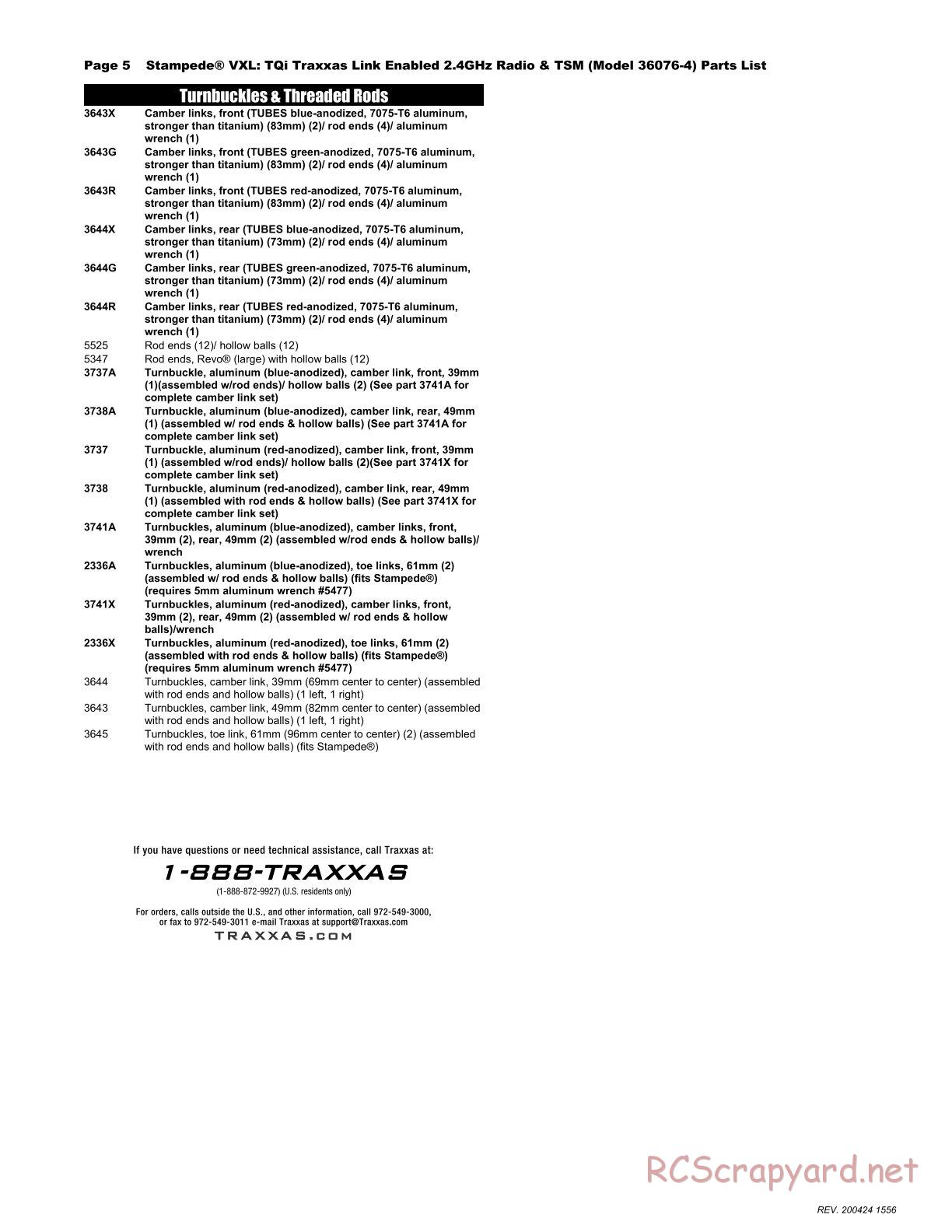 Traxxas - Stampede VXL TSM Rock n' Roll (2017) - Parts List - Page 5