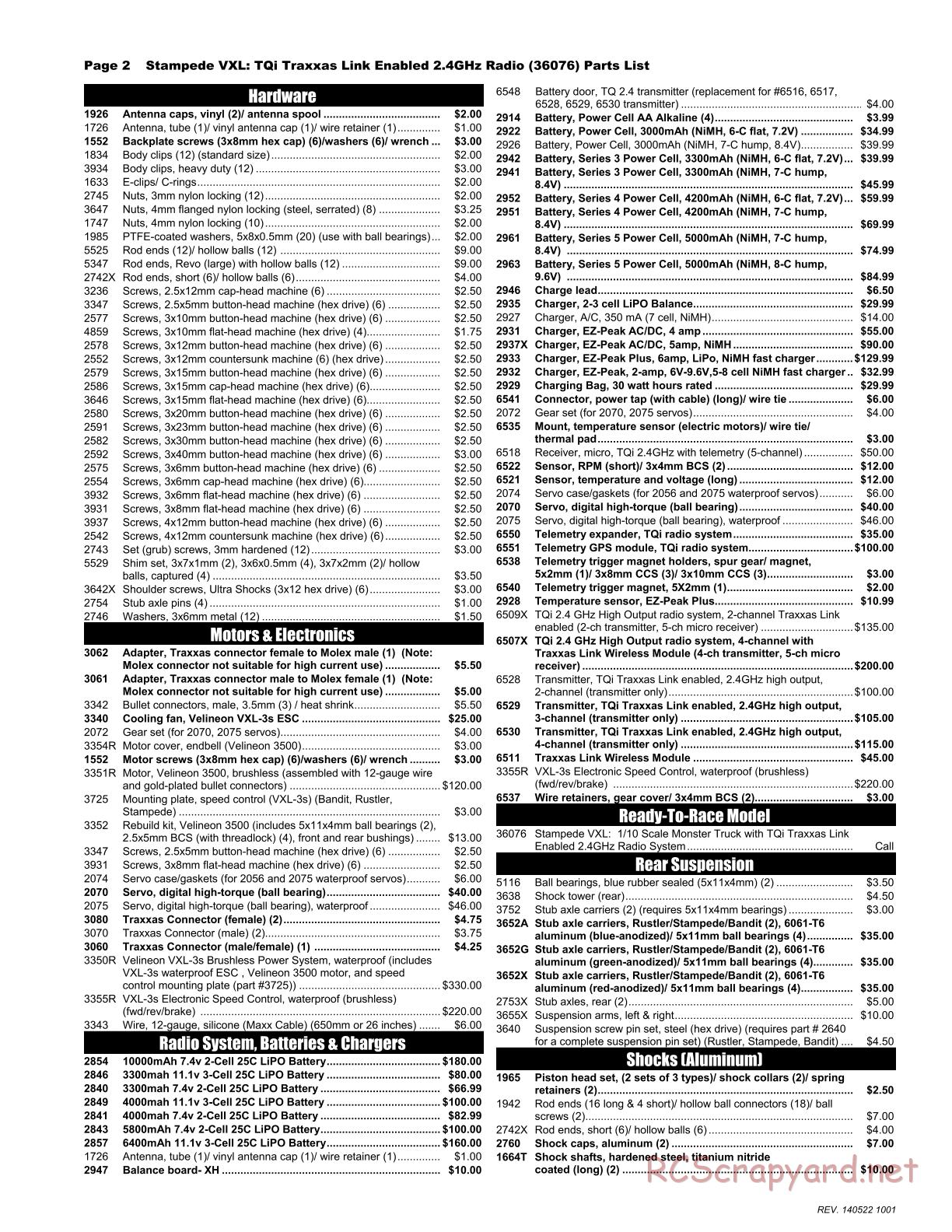 Traxxas - Stampede VXL - Parts List - Page 2