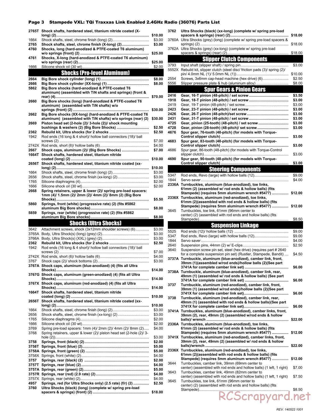 Traxxas - Stampede VXL - Parts List - Page 3