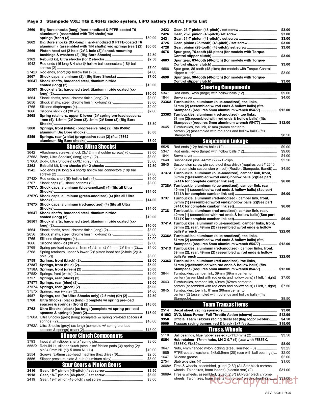 Traxxas - Stampede VXL - Parts List - Page 3