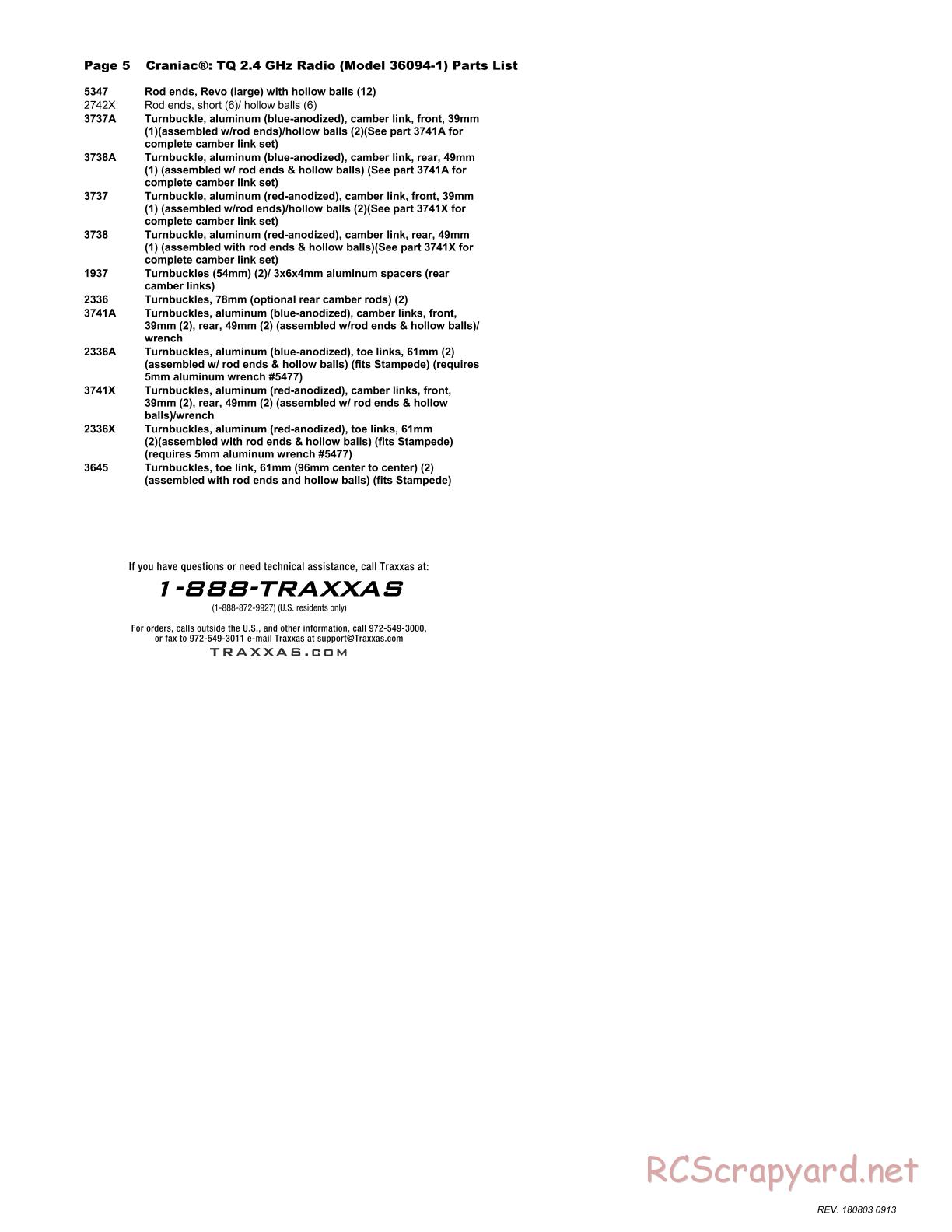 Traxxas - Craniac - Parts List - Page 5