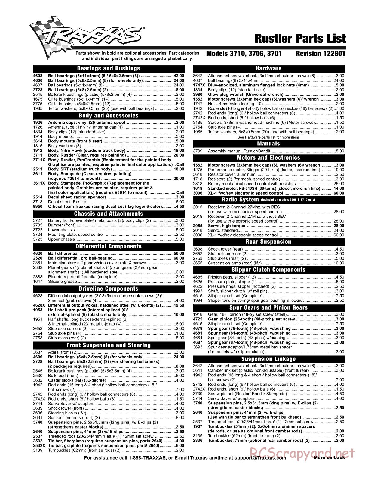 Traxxas - Rustler - Parts List - Page 1