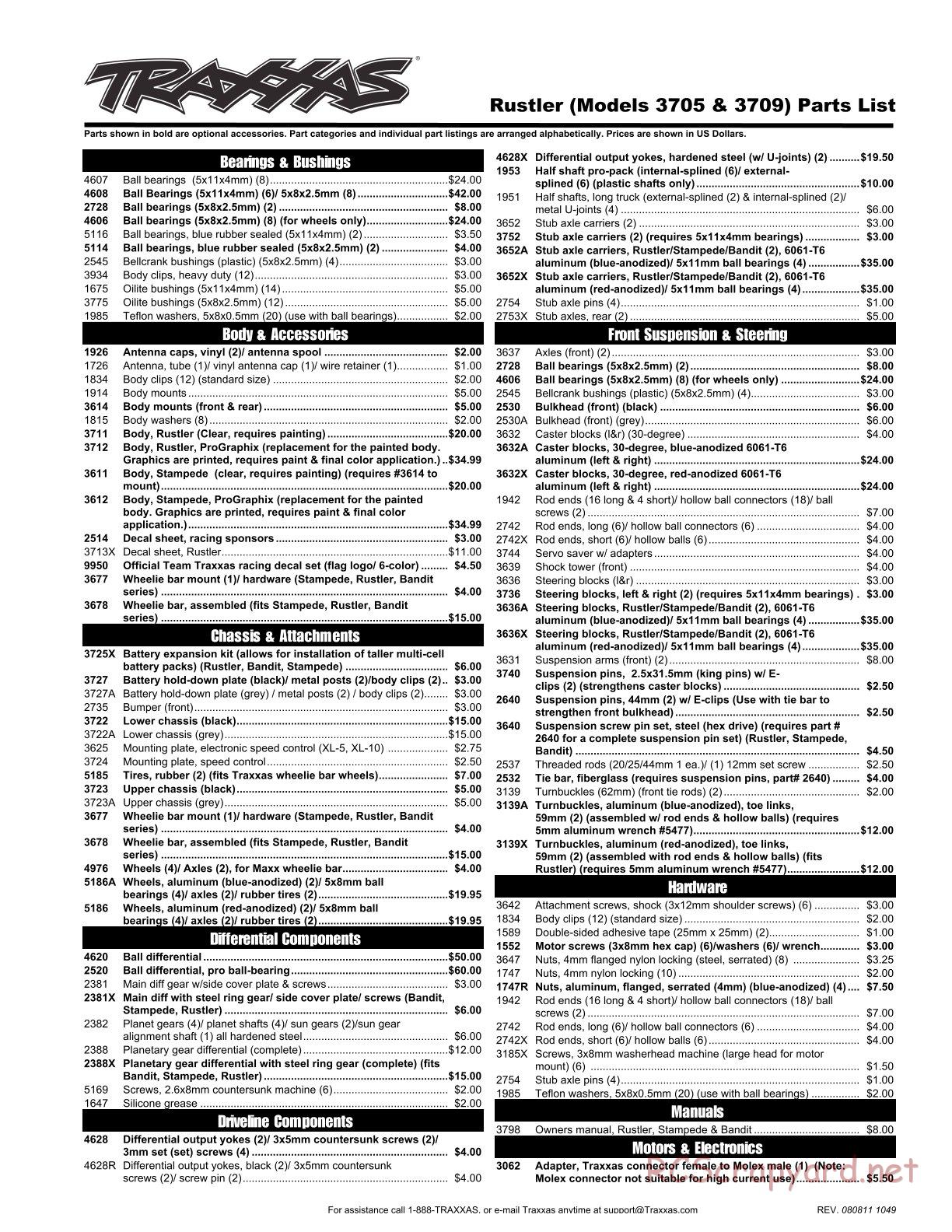 Traxxas - Rustler XL-5 - Parts List - Page 1