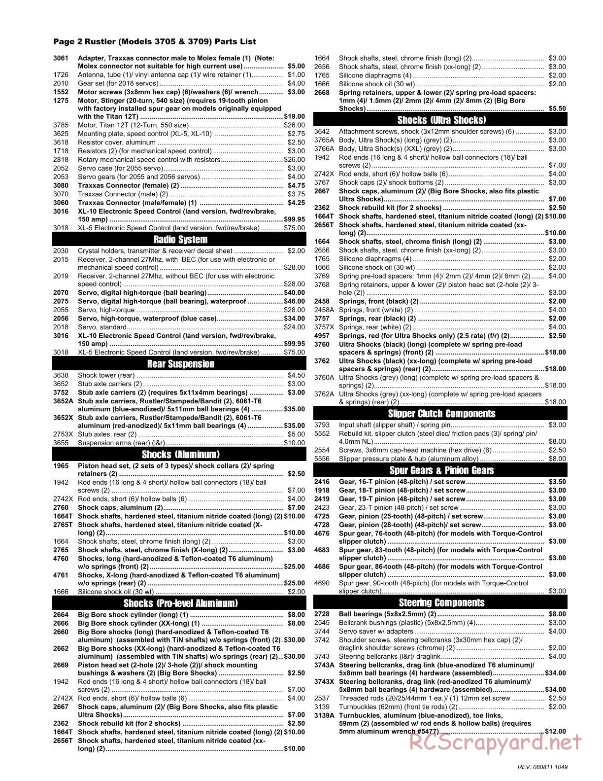 Traxxas - Rustler XL-5 - Parts List - Page 2