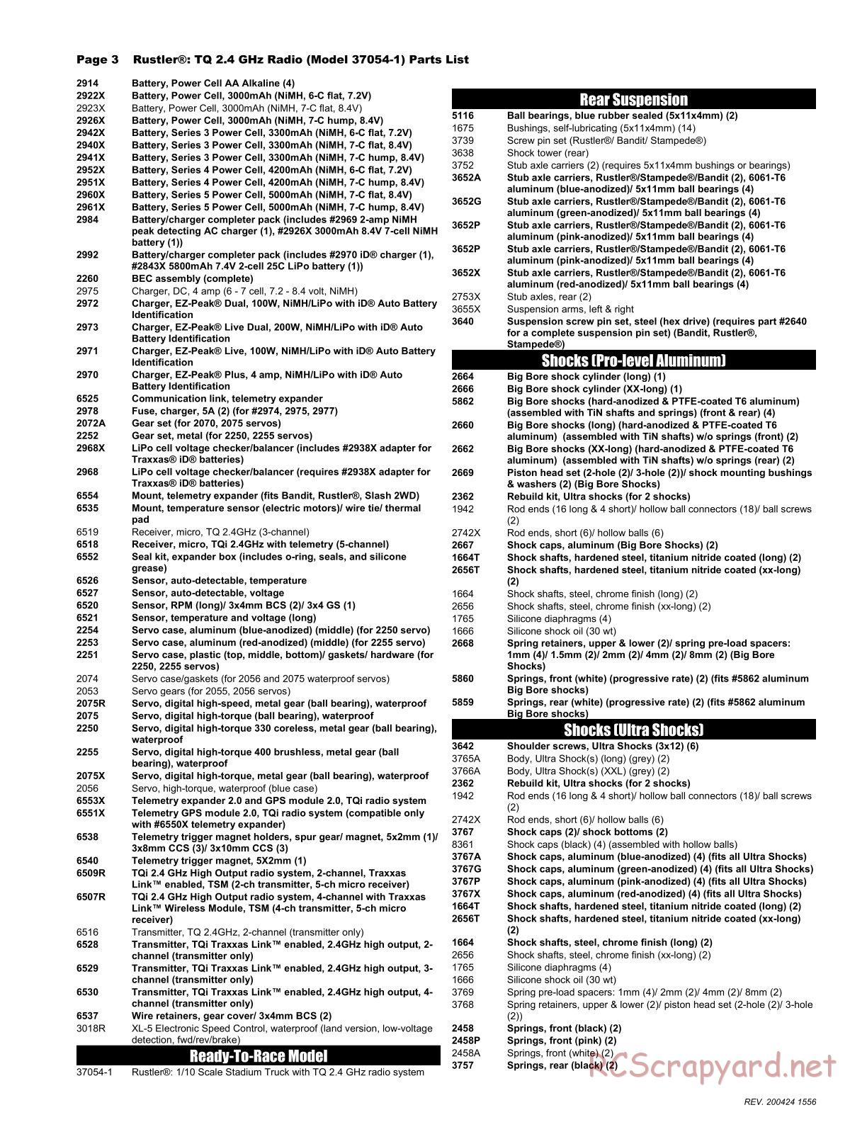 Traxxas - Rustler XL-5 - Parts List - Page 3