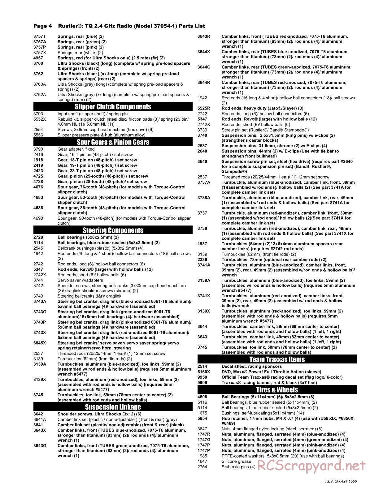 Traxxas - Rustler XL-5 - Parts List - Page 4
