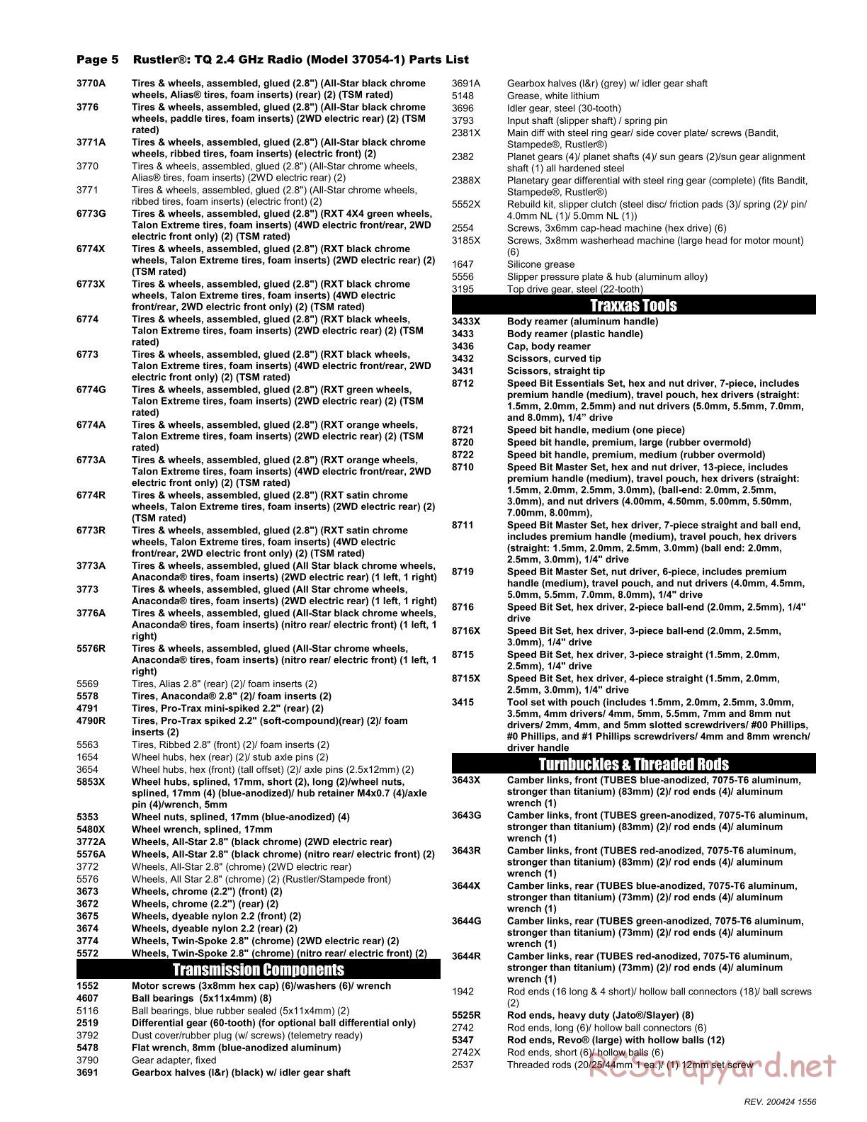 Traxxas - Rustler XL-5 - Parts List - Page 5