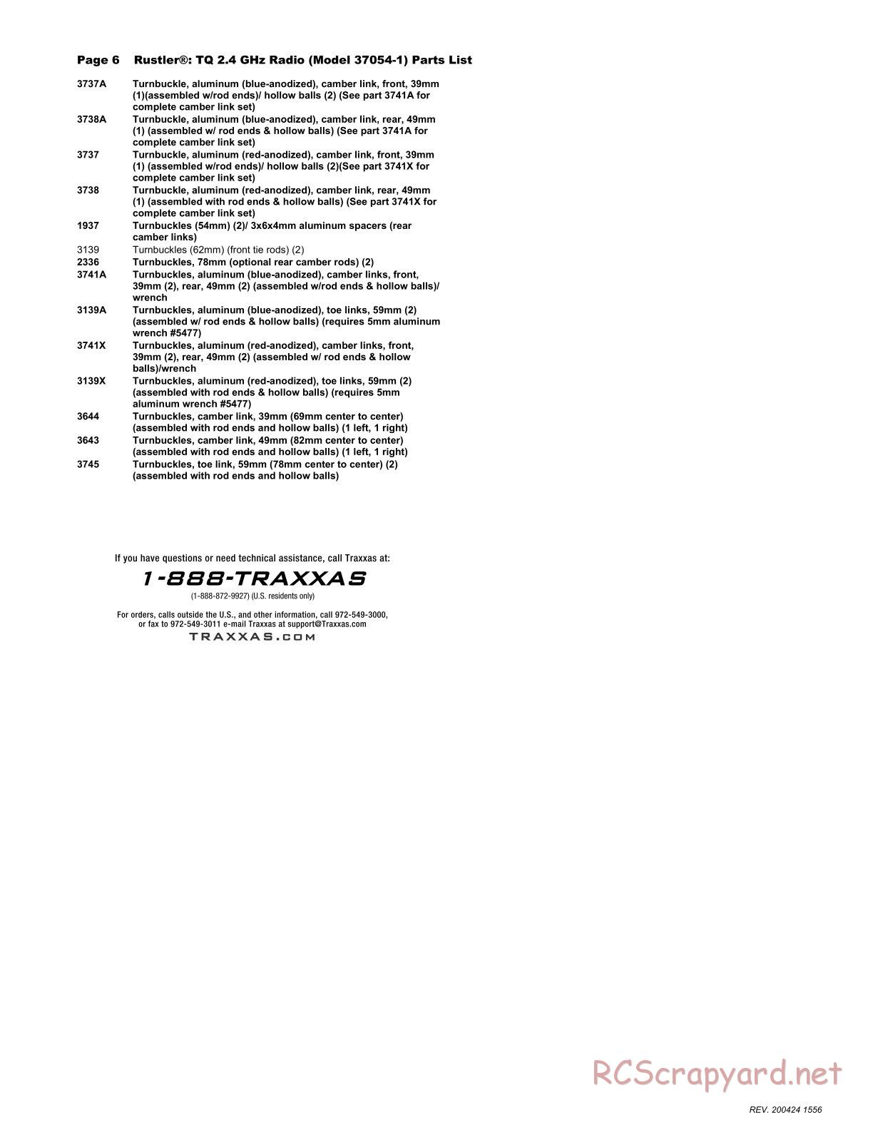 Traxxas - Rustler XL-5 - Parts List - Page 6