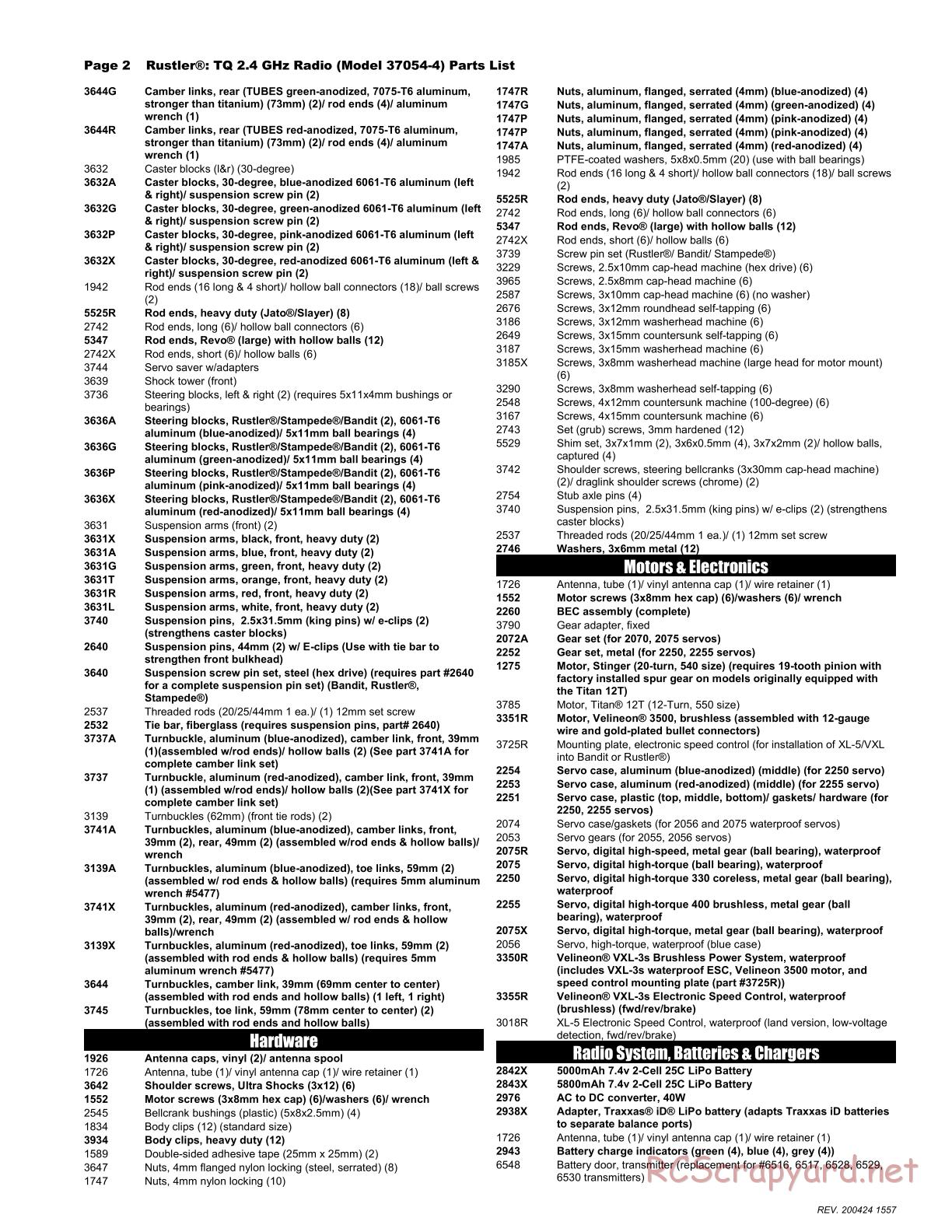 Traxxas - Rustler XL-5 (2018) - Parts List - Page 2