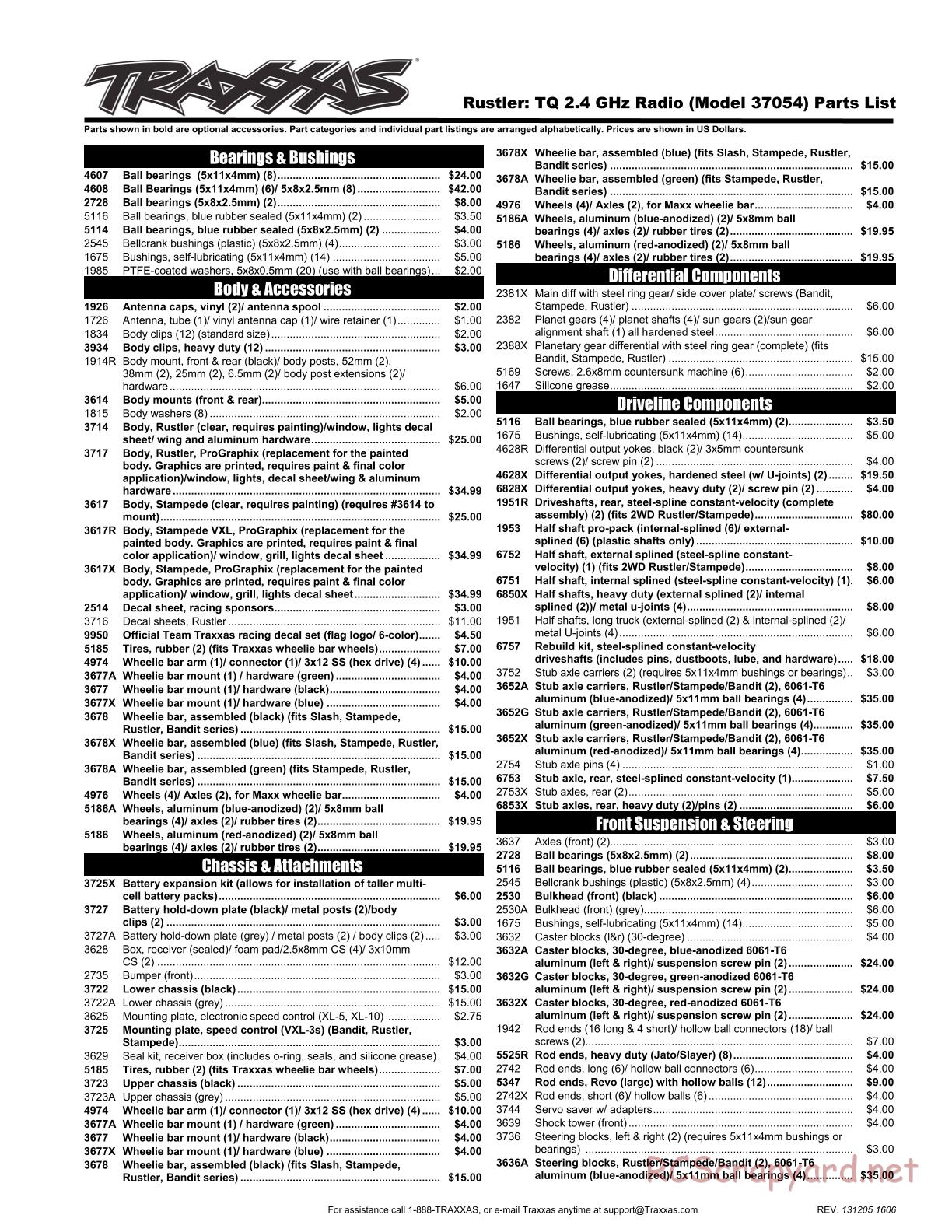 Traxxas - Rustler XL-5 (2013) - Parts List - Page 1
