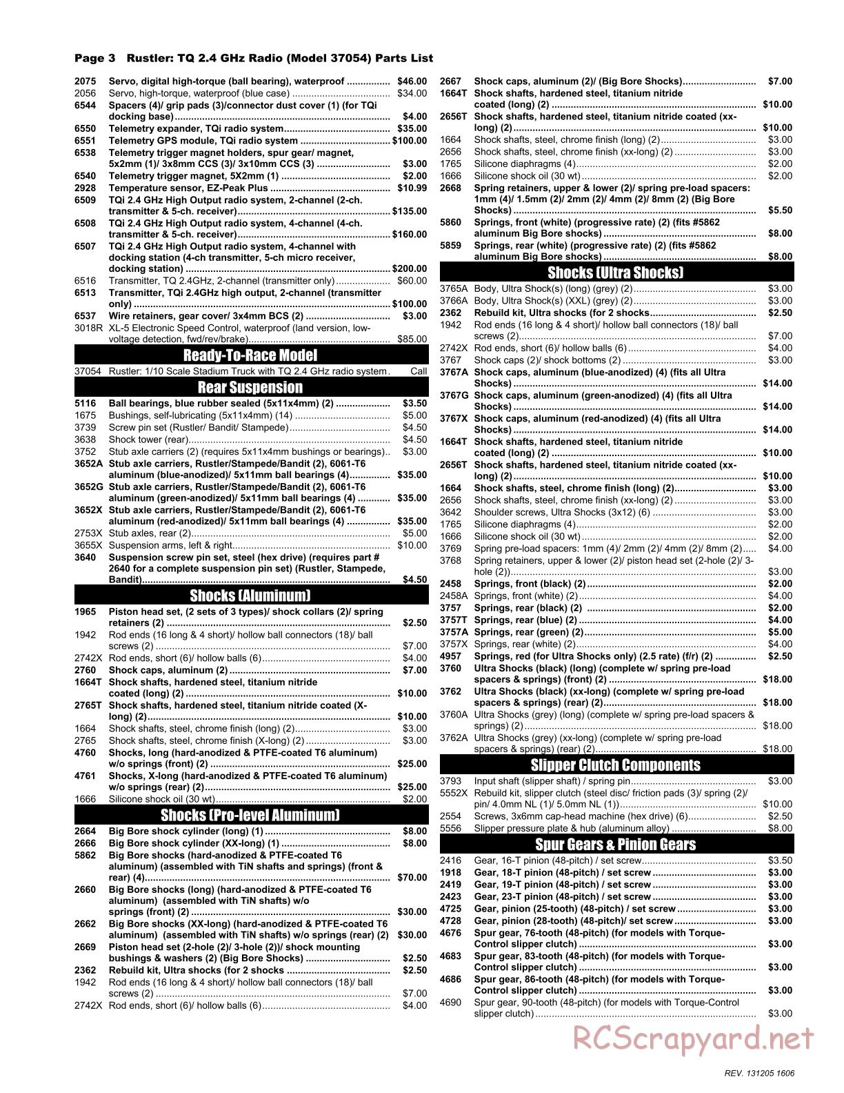 Traxxas - Rustler XL-5 (2013) - Parts List - Page 3