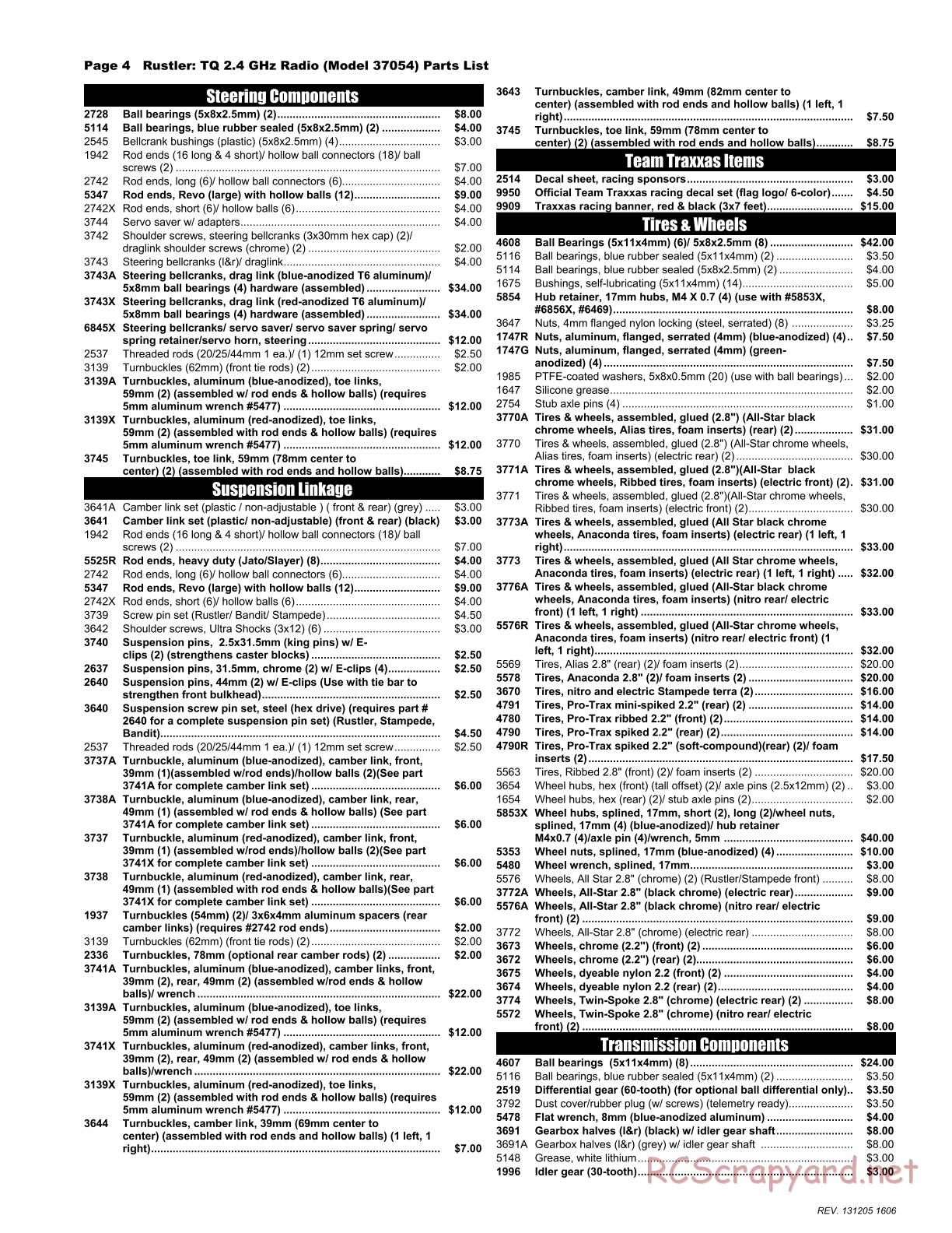 Traxxas - Rustler XL-5 (2013) - Parts List - Page 4