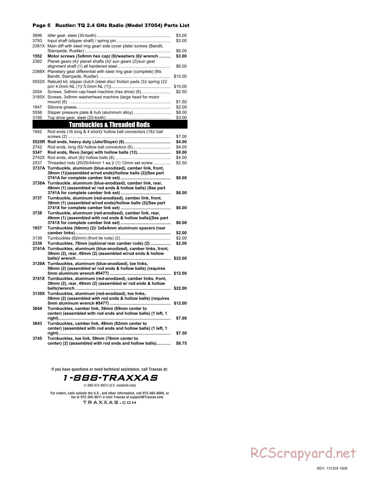 Traxxas - Rustler XL-5 (2013) - Parts List - Page 5