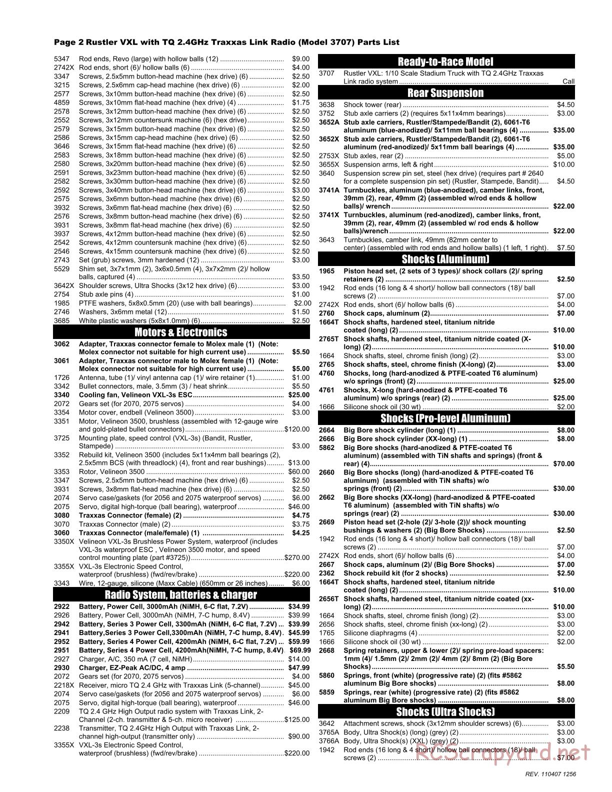 Traxxas - Rustler VXL - Parts List - Page 2