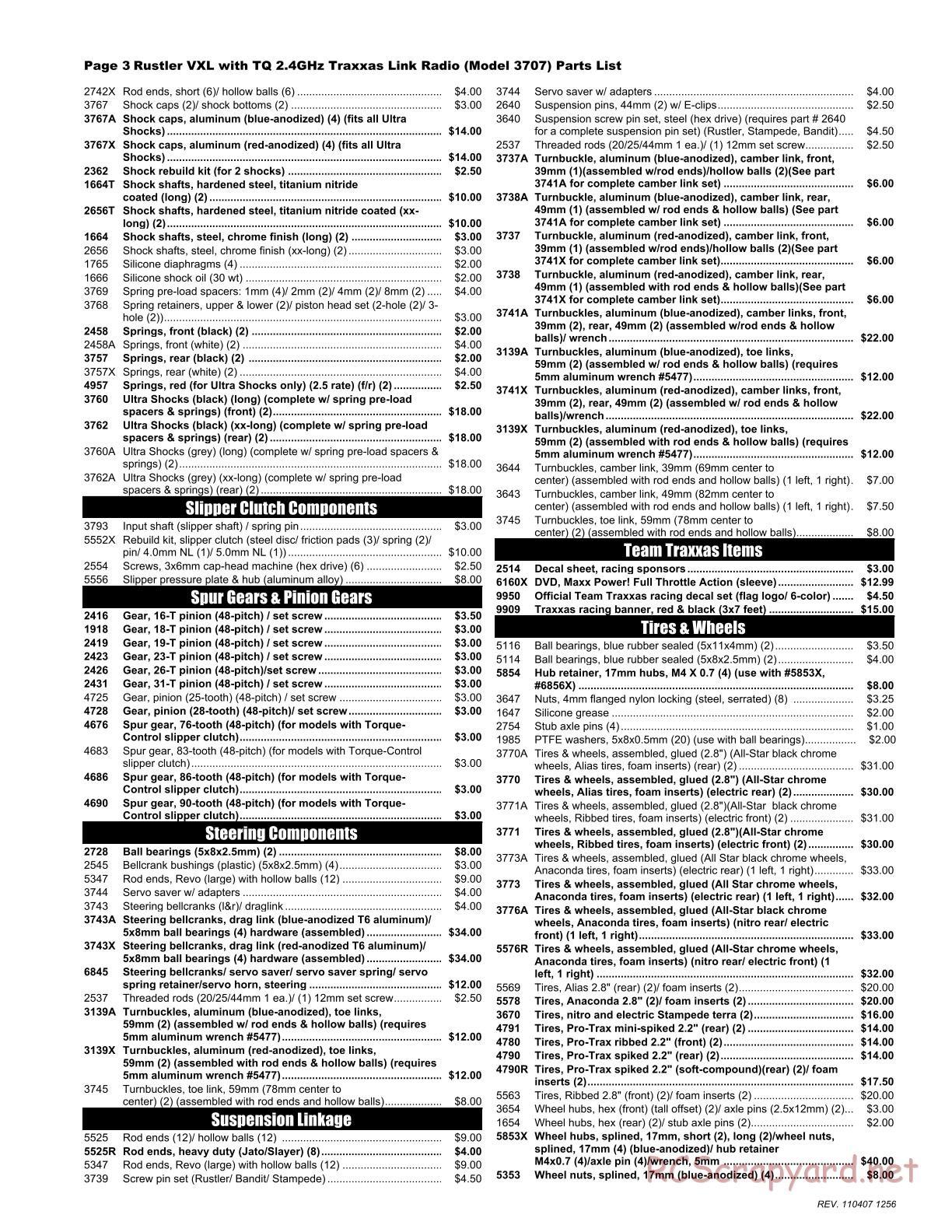 Traxxas - Rustler VXL - Parts List - Page 3