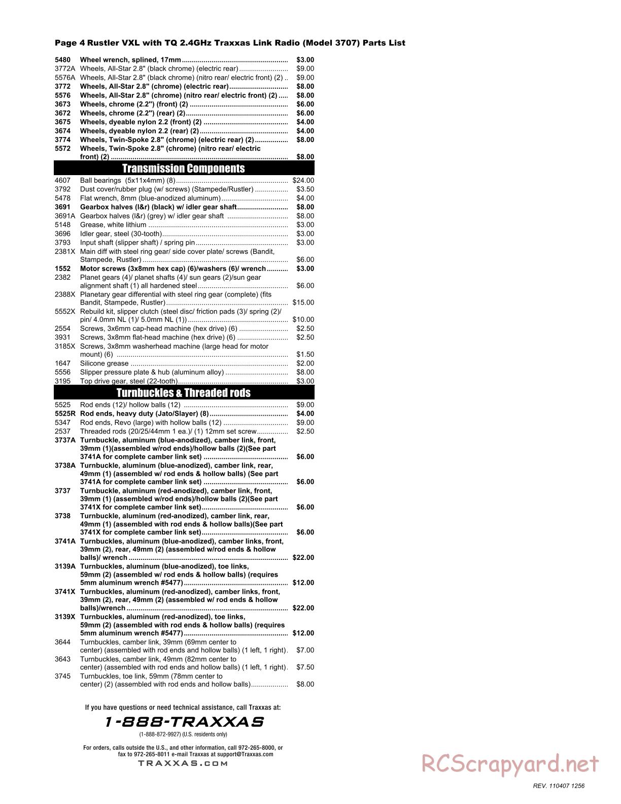 Traxxas - Rustler VXL - Parts List - Page 4