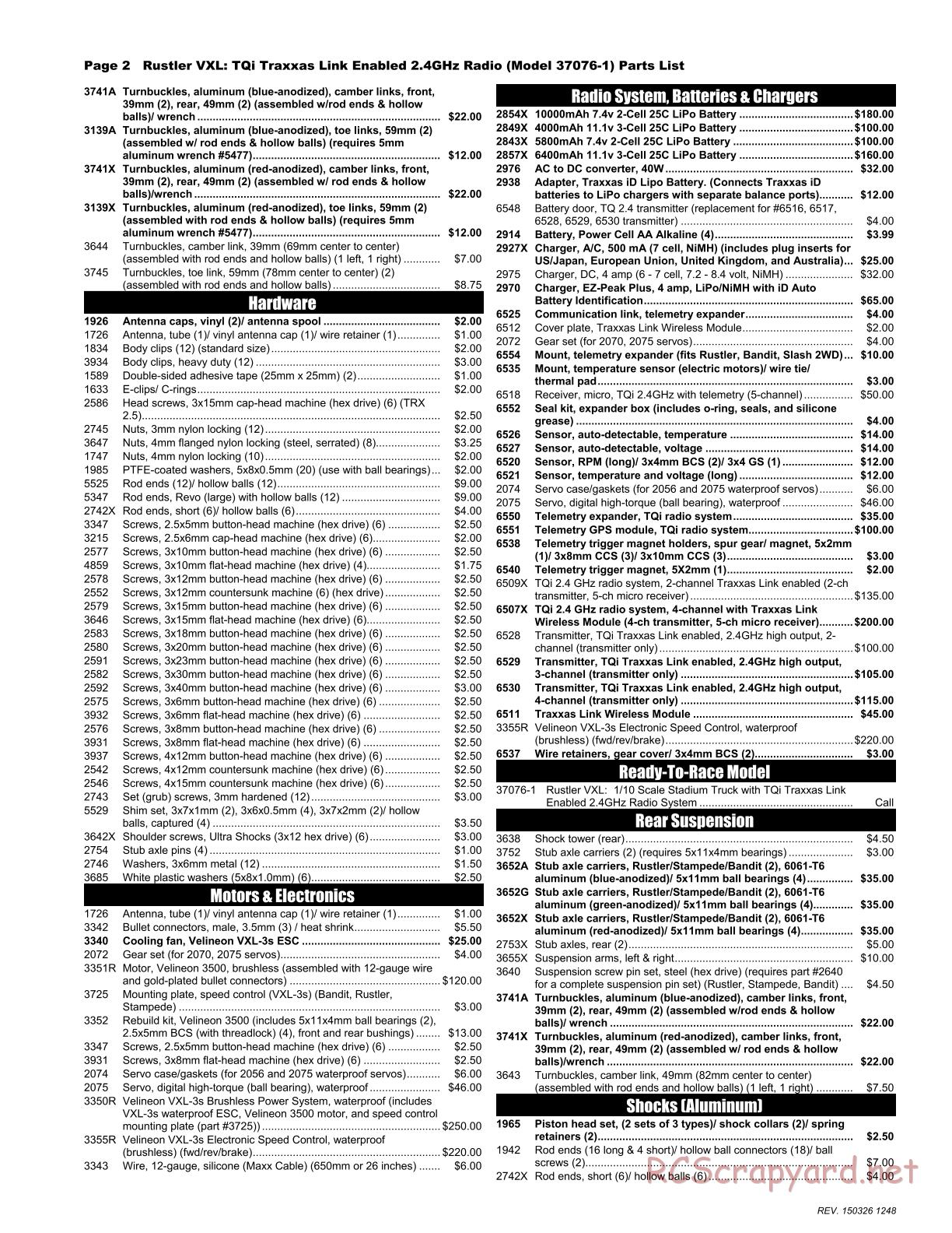 Traxxas - Rustler VXL (2015) - Parts List - Page 2