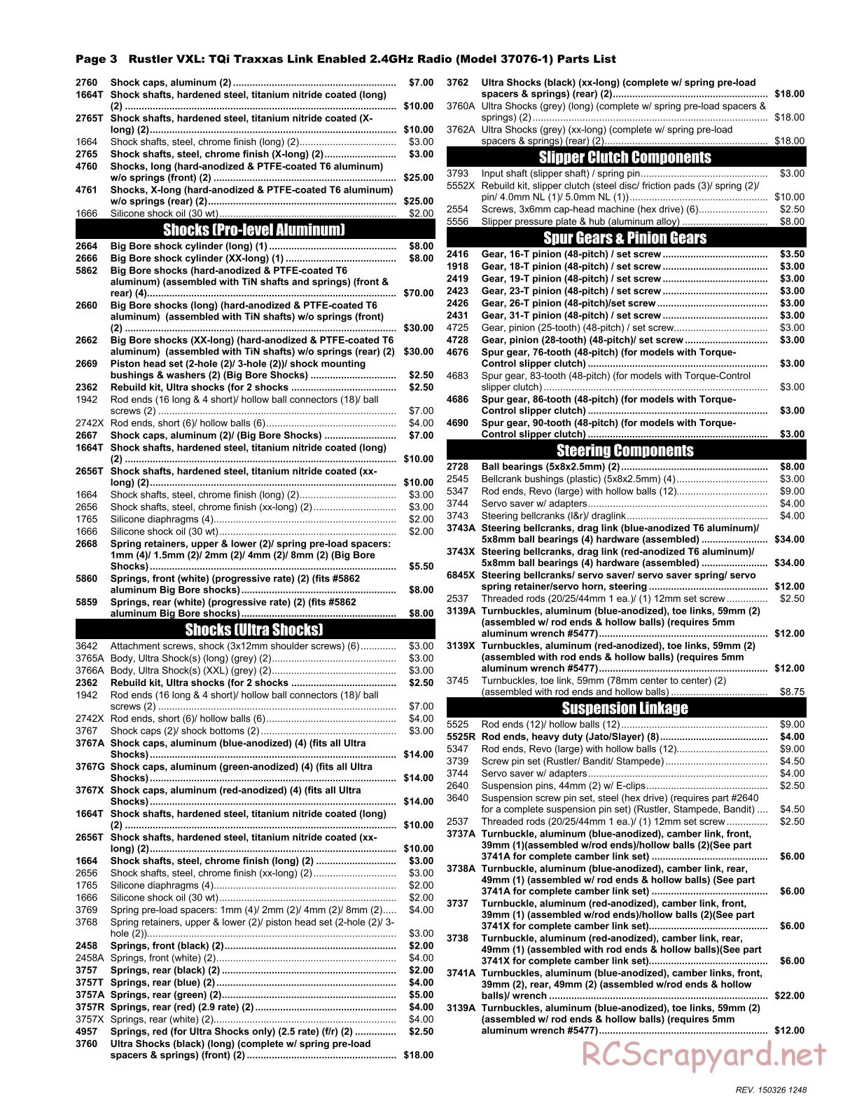 Traxxas - Rustler VXL (2015) - Parts List - Page 3