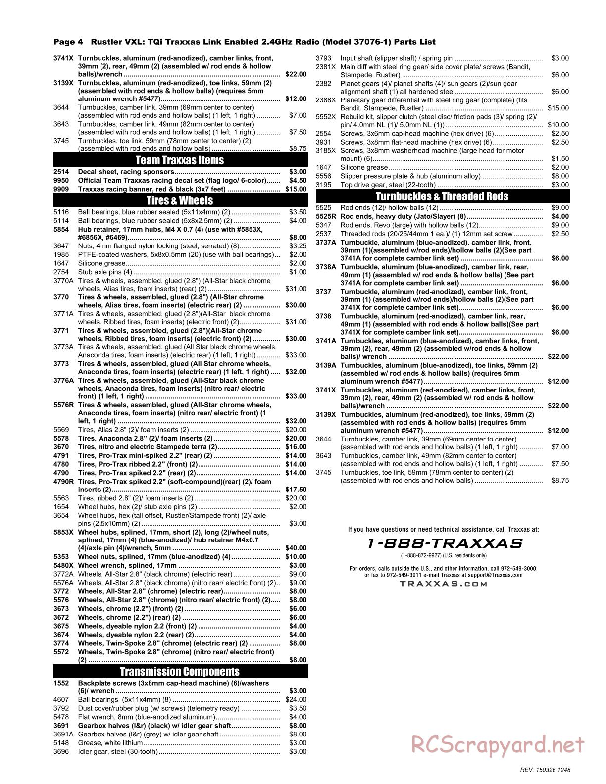 Traxxas - Rustler VXL (2015) - Parts List - Page 4
