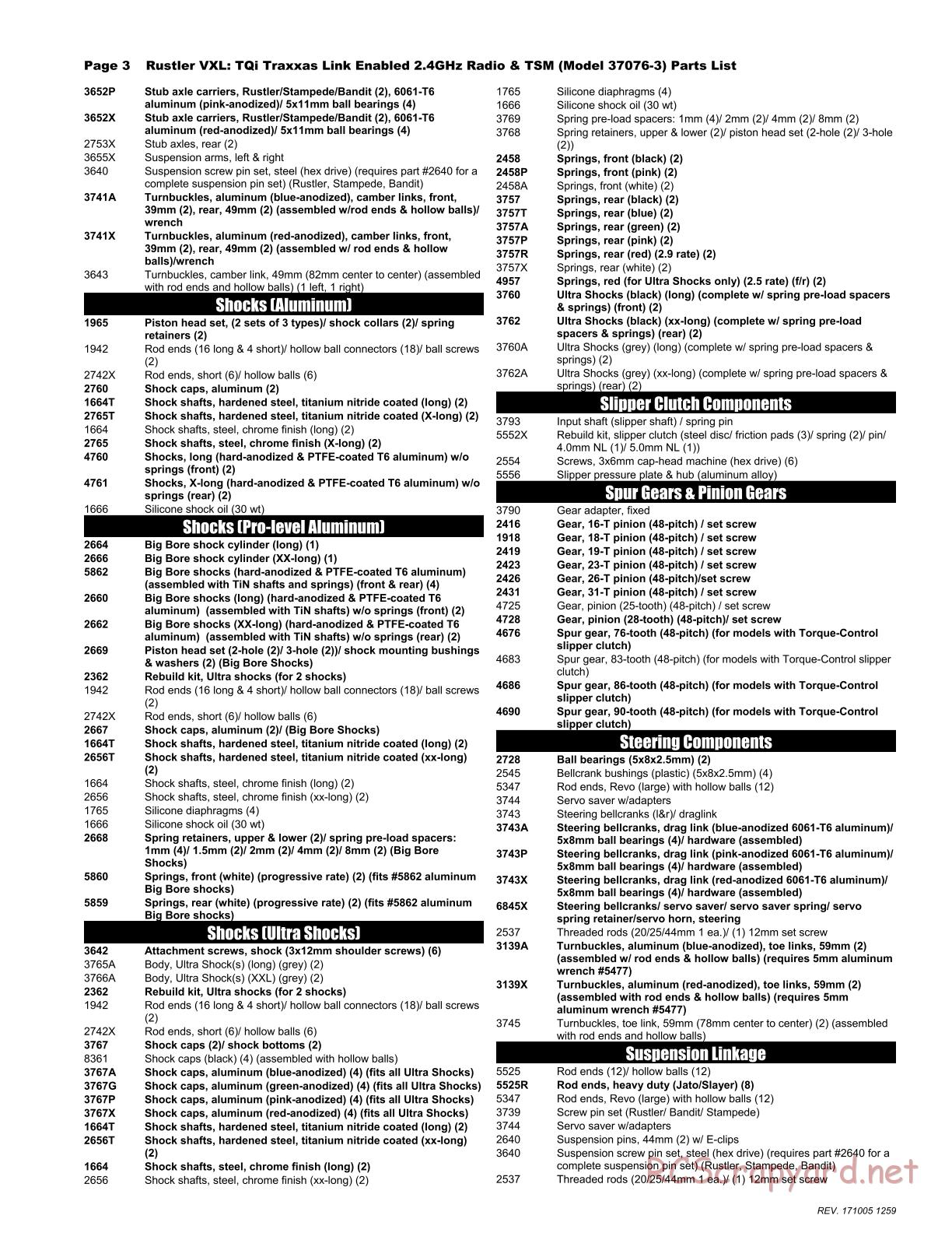 Traxxas - Rustler VXL TSM (2015) - Parts List - Page 3