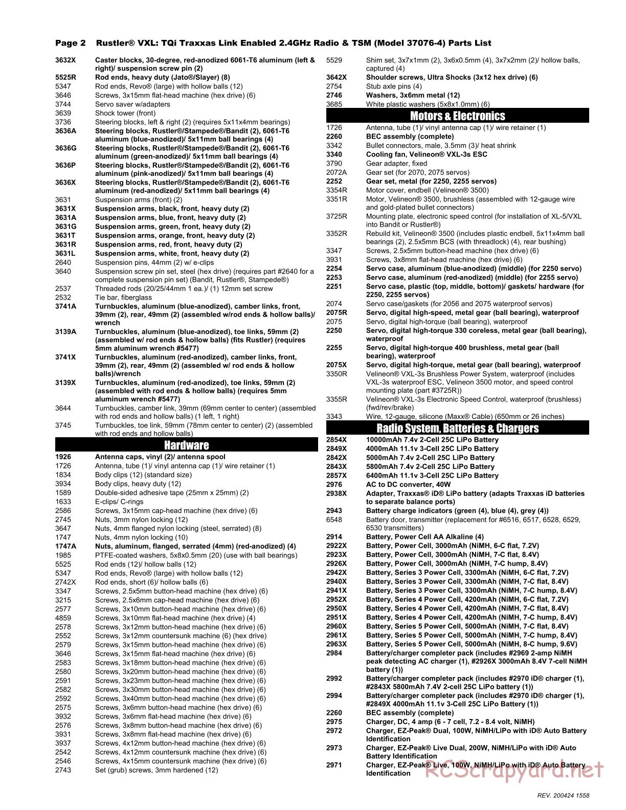Traxxas - Rustler VXL TSM - Parts List - Page 2