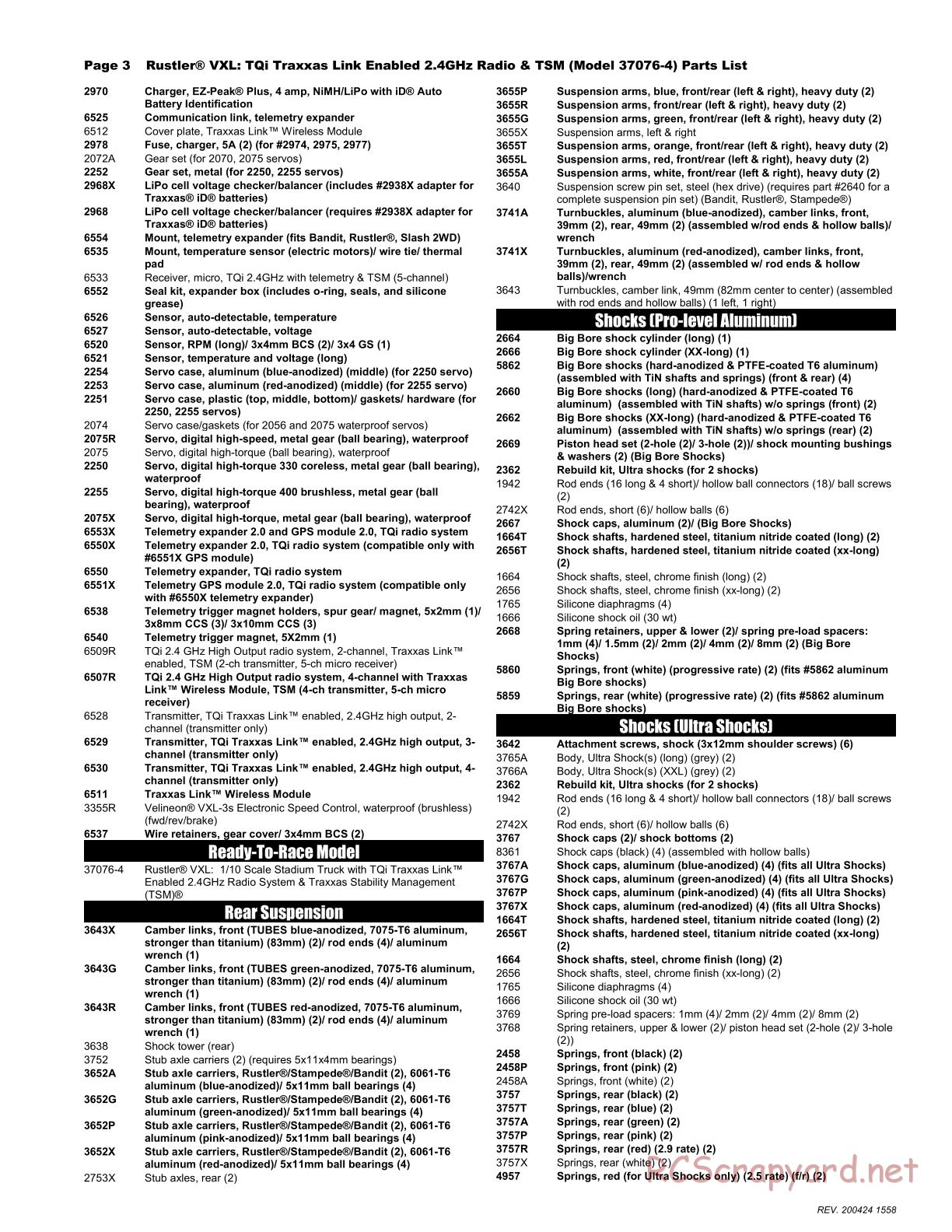 Traxxas - Rustler VXL TSM - Parts List - Page 3
