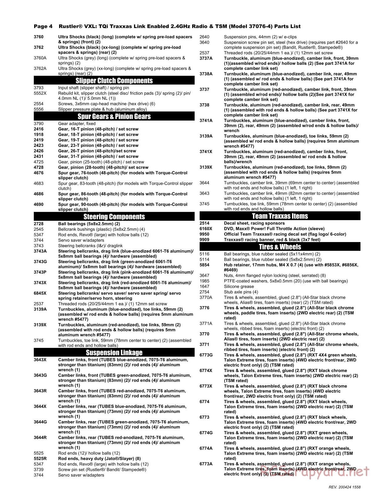 Traxxas - Rustler VXL TSM - Parts List - Page 4